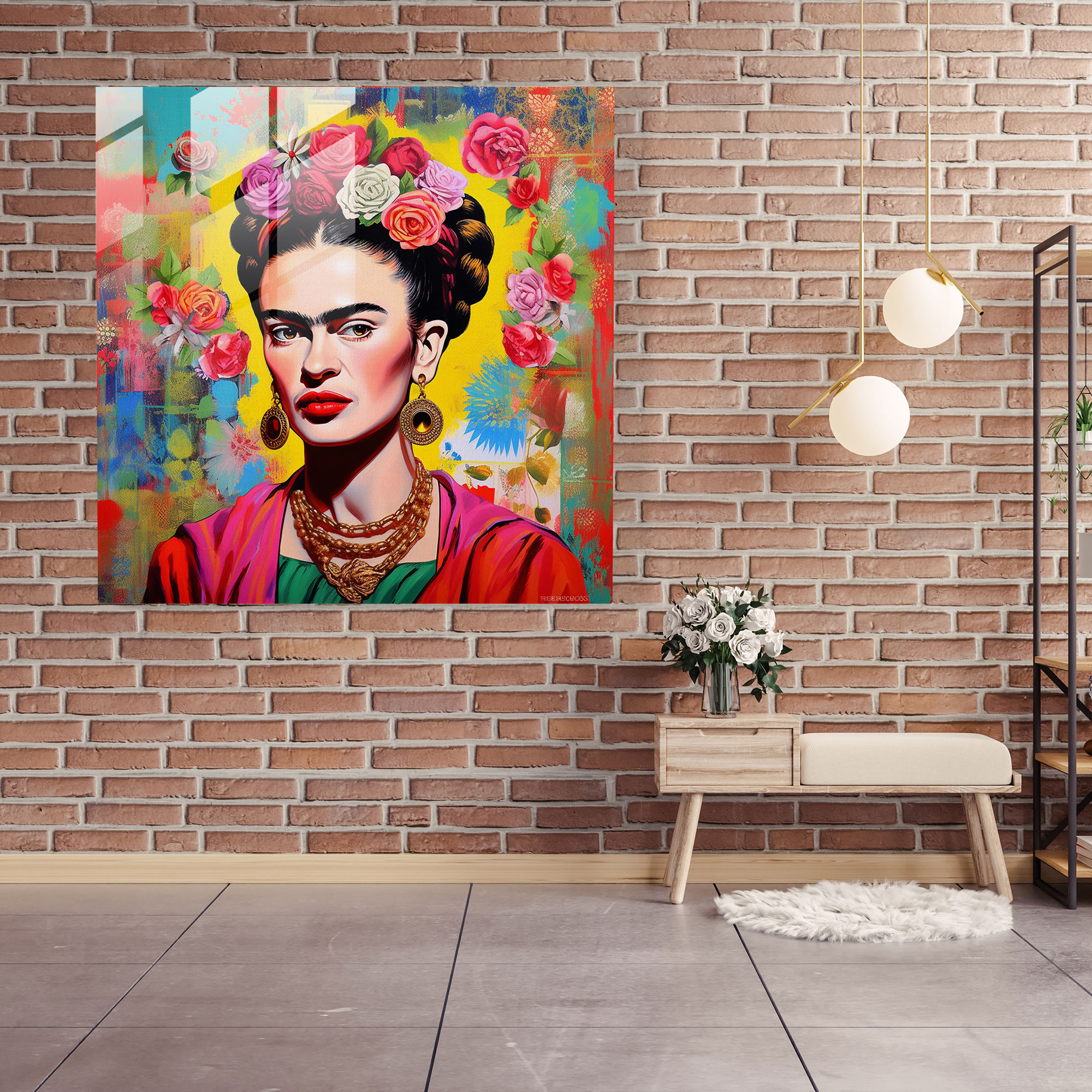 Frida Kahlo Glass Print - Frida Kahlo, Retro-Inspired, Wall Decoration, Home Decoration