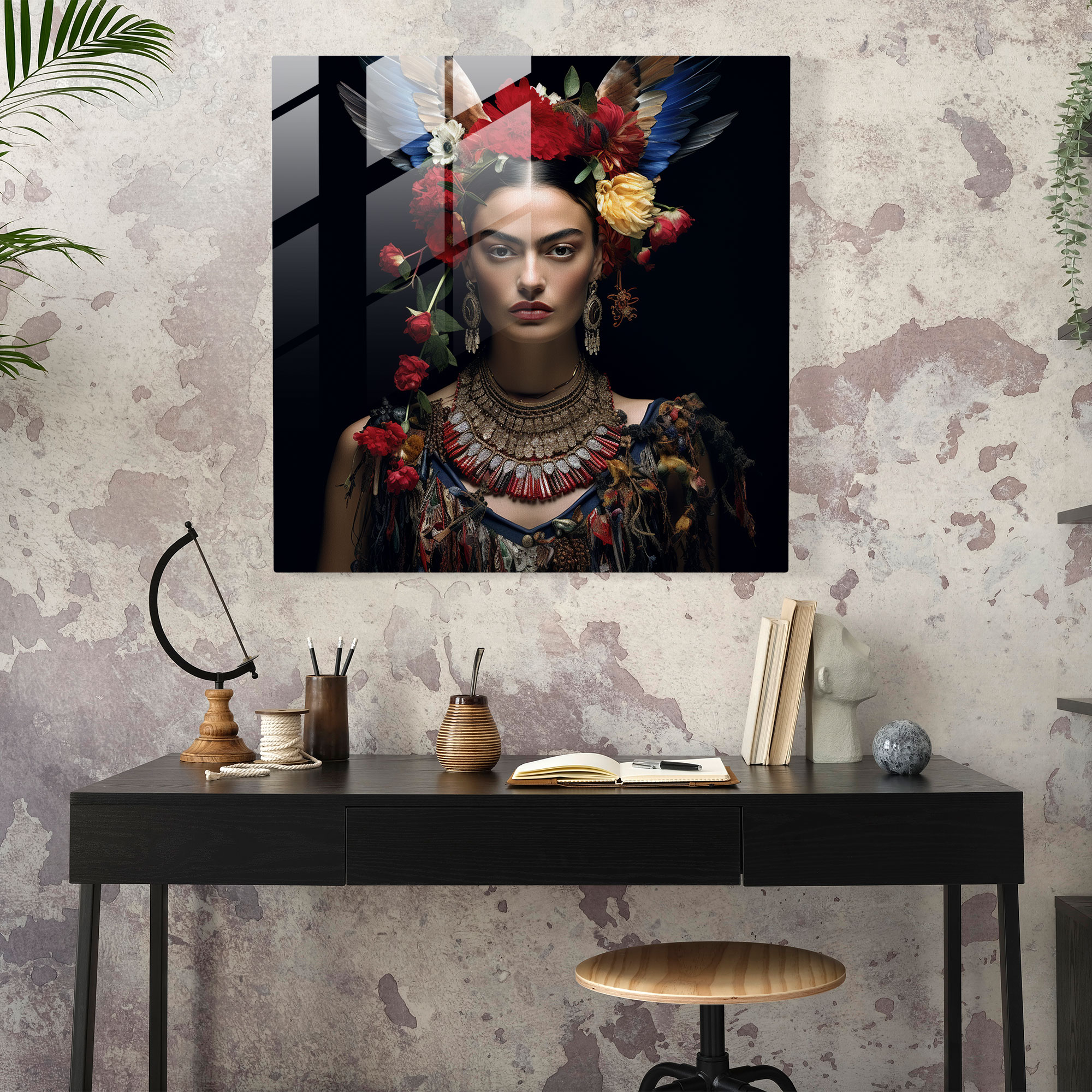Frida Kahlo Glass Print - Frida Kahlo, Frida Kahlo, Modern Art, Striking Features