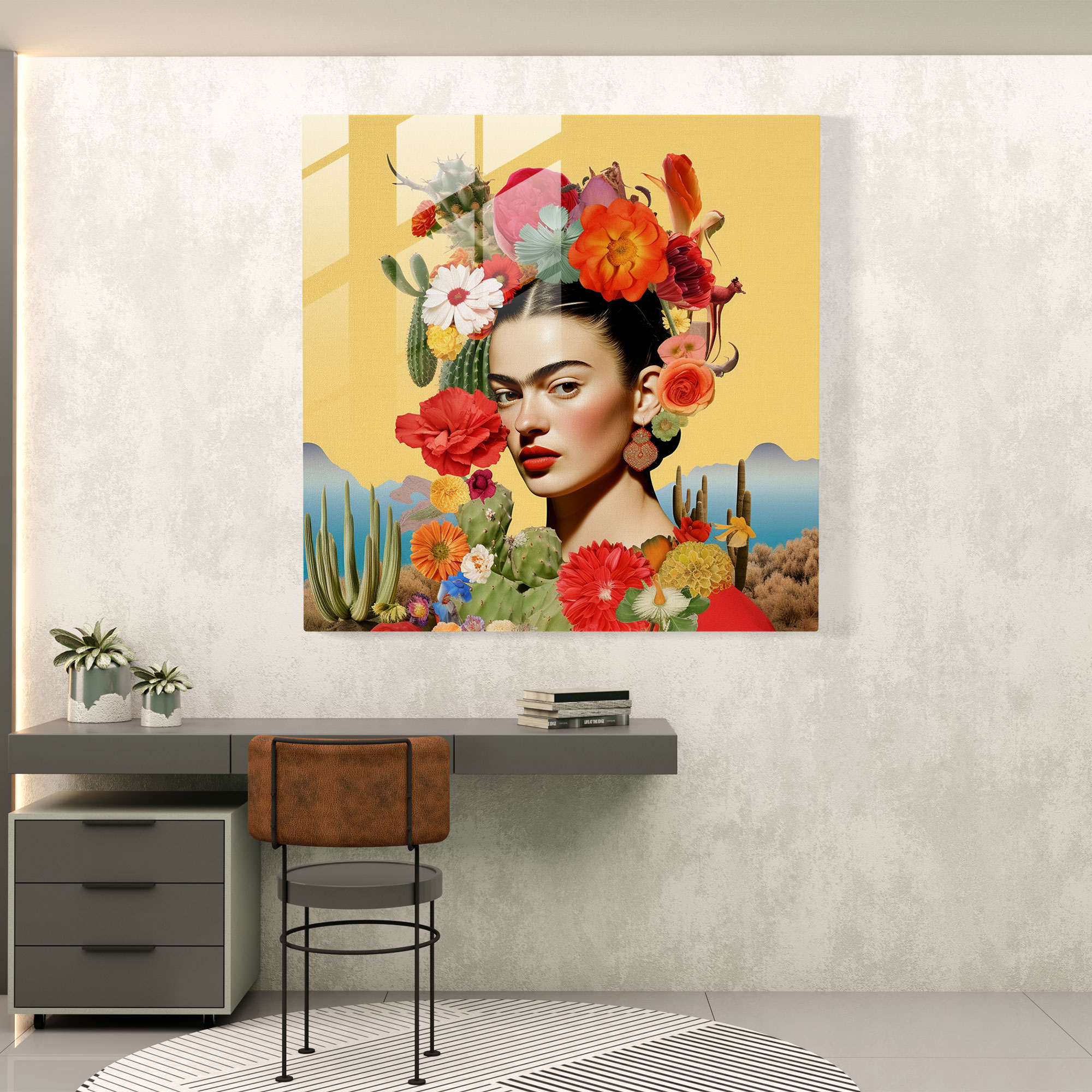 Frida Kahlo Glass Print - Frida Kahlo, Surrealism, Glass Print, Whimsical Collage