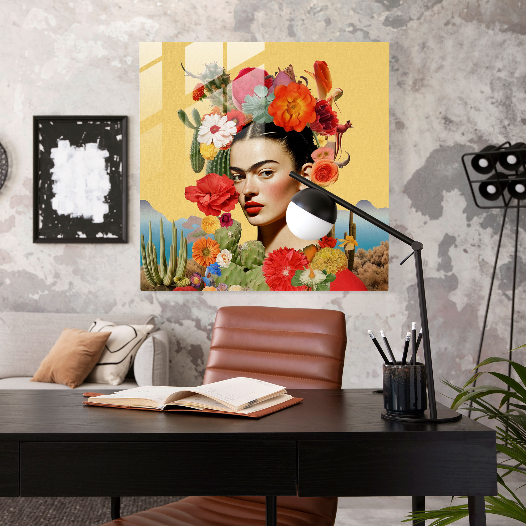 Frida Kahlo Glass Print - Frida Kahlo, Surrealism, Glass Print, Whimsical Collage
