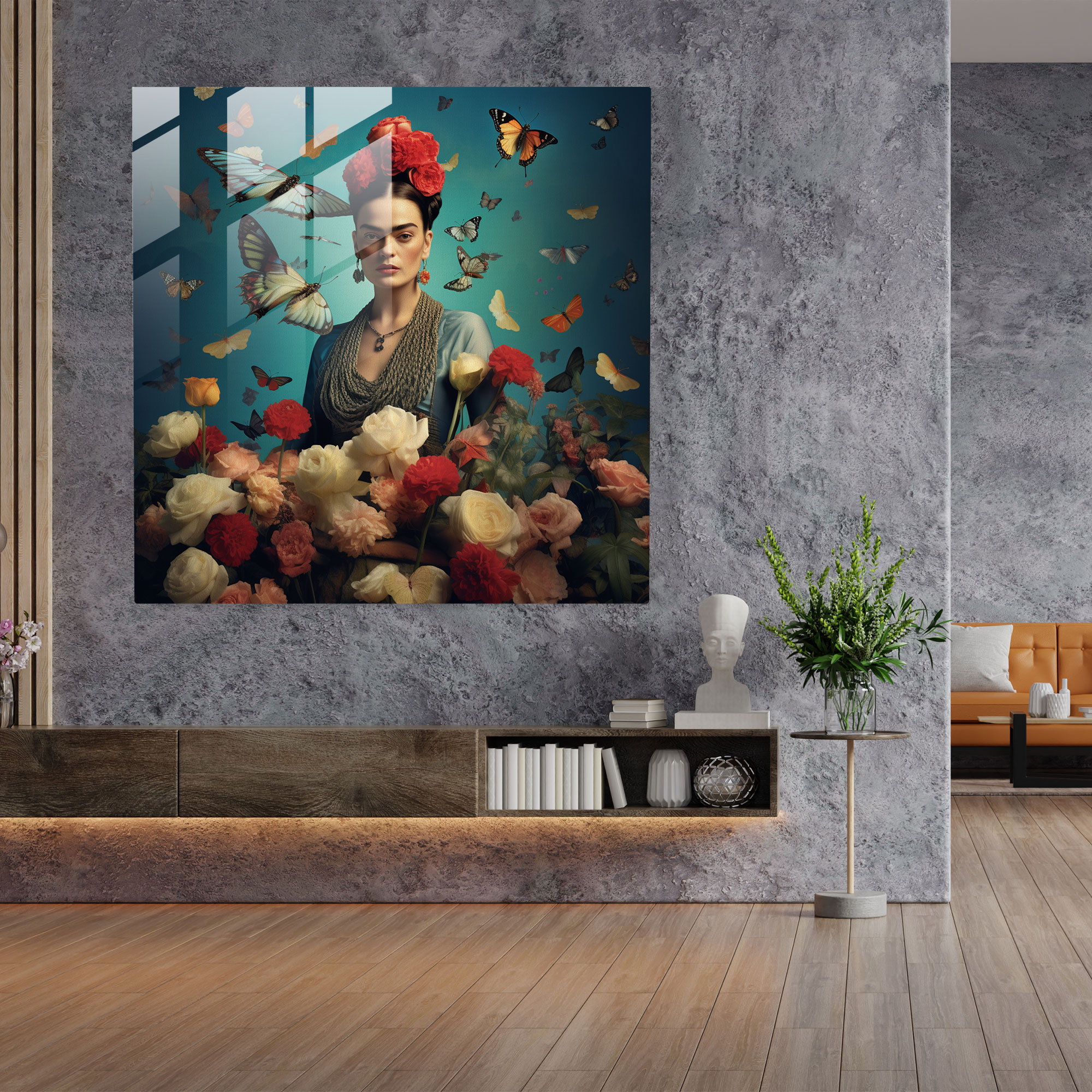 Efkarlı Frida Kahlo Cam Tablo - Frida Kahlo Ev Dekorasyonu Cam Duvar Sanatı