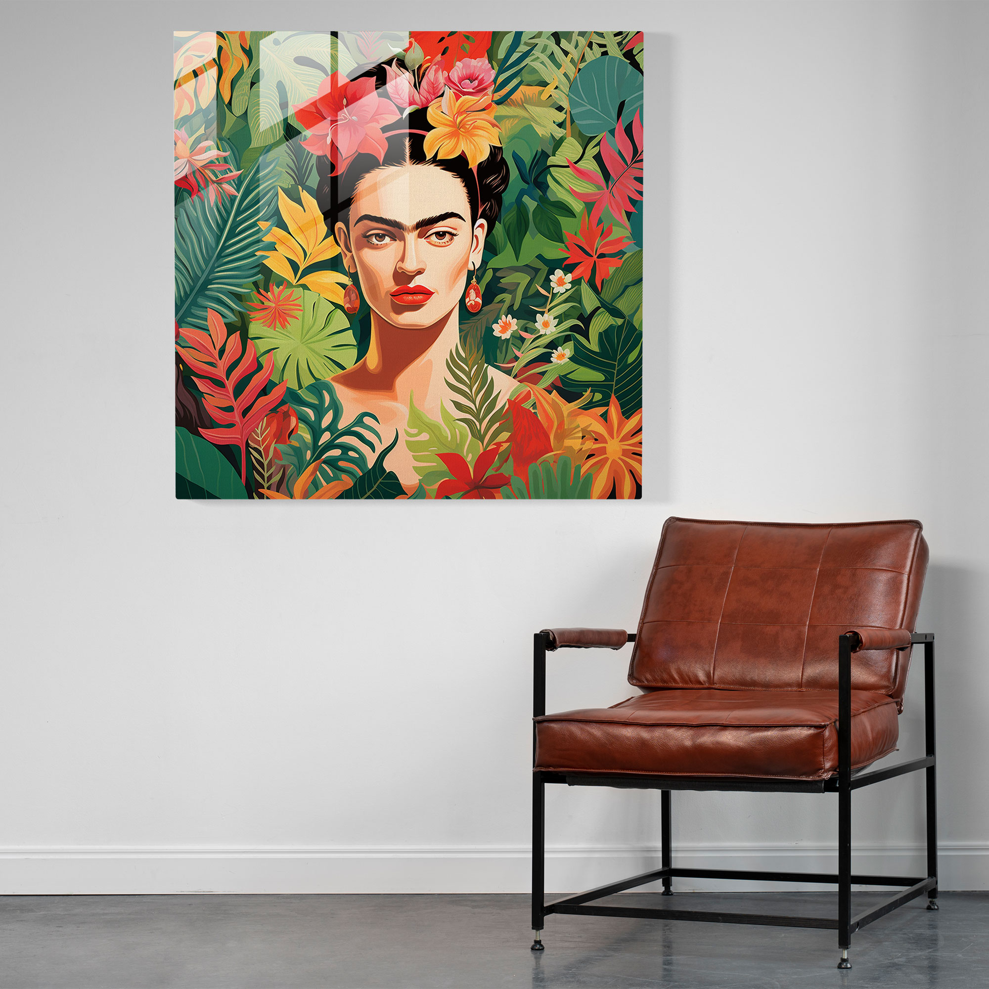 Tropikal Frida Kahlo Cam Tablo - Frida Kahlo Cam Sanatı Duvar Dekorasyonu