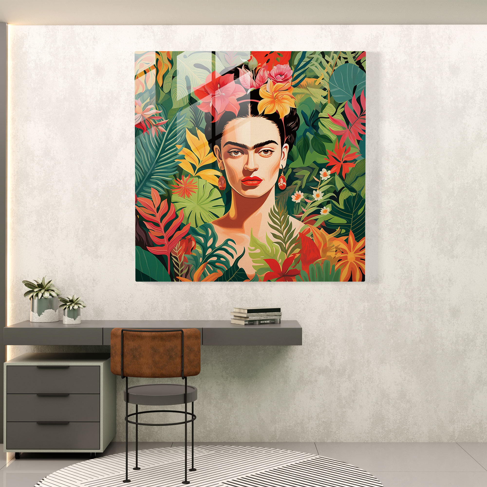 Tropikal Frida Kahlo Cam Tablo - Frida Kahlo Cam Sanatı Duvar Dekorasyonu