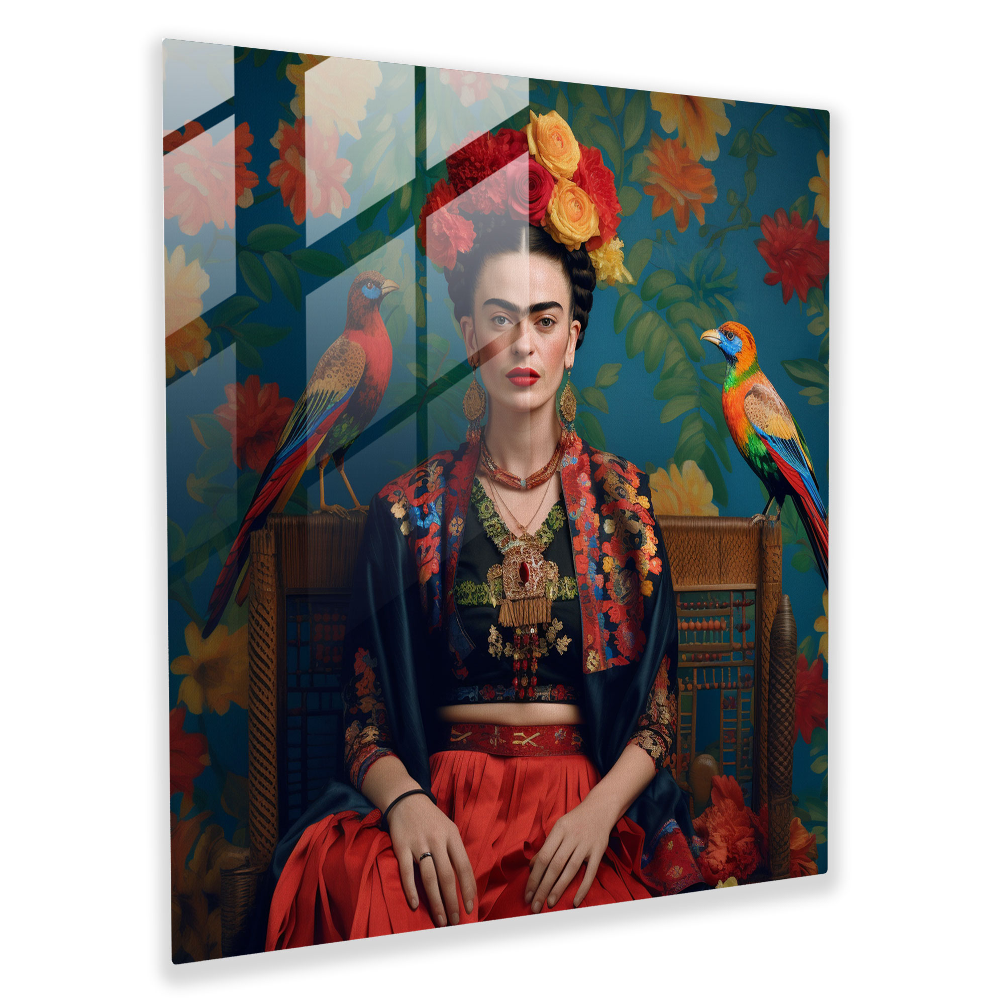 Mexican Textiles Frida Kahlo Glass Print - Frida Kahlo, Glass Print, Glass Wall Art, Frida Kahlo