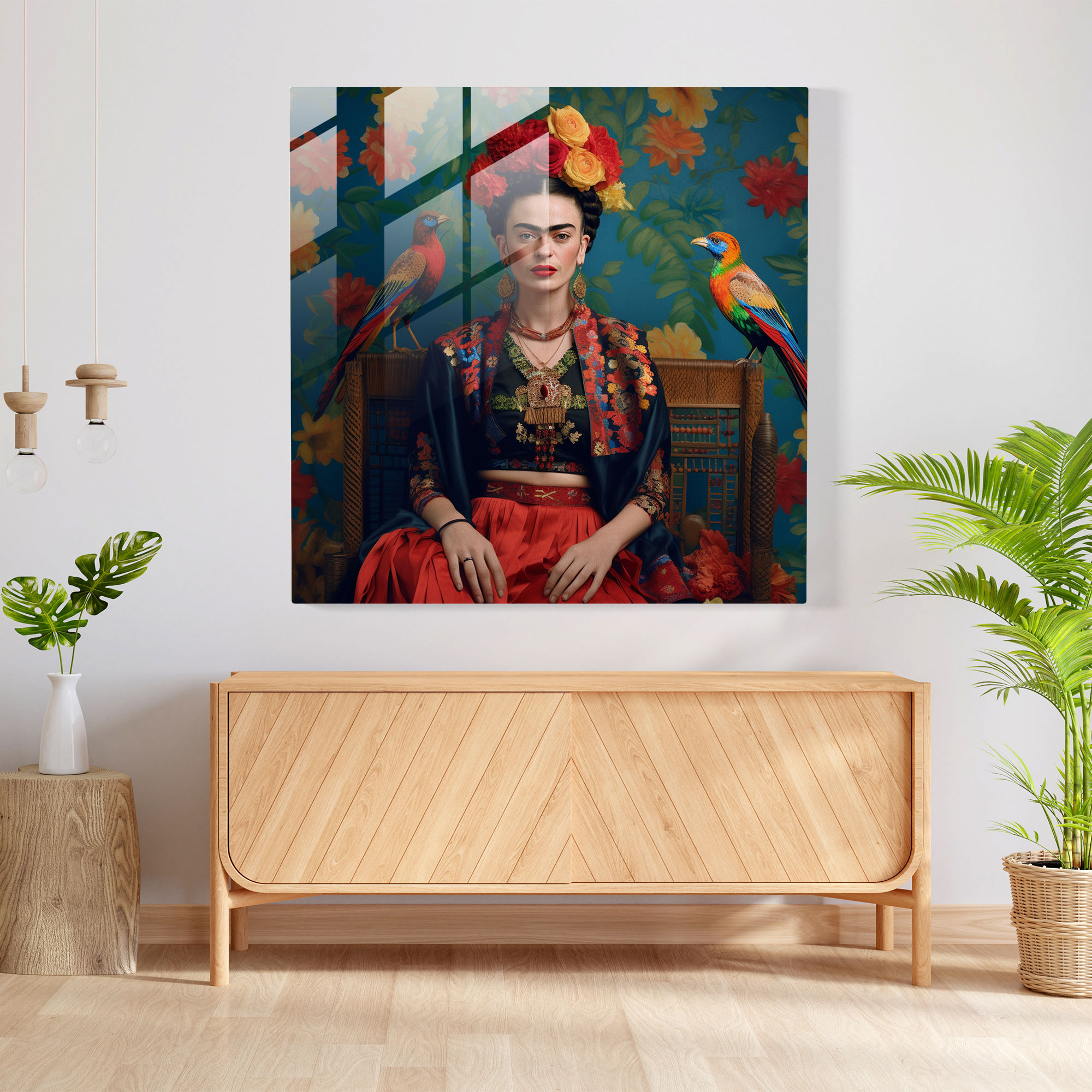 Mexican Textiles Frida Kahlo Glass Print - Frida Kahlo, Glass Print, Glass Wall Art, Frida Kahlo