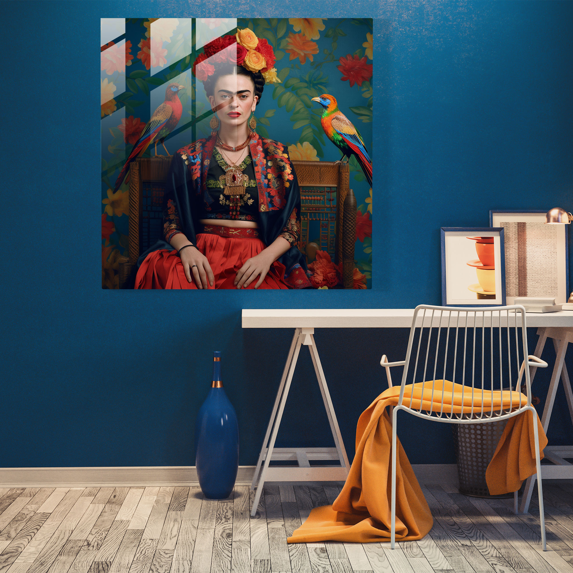 Mexican Textiles Frida Kahlo Glass Print - Frida Kahlo, Glass Print, Glass Wall Art, Frida Kahlo