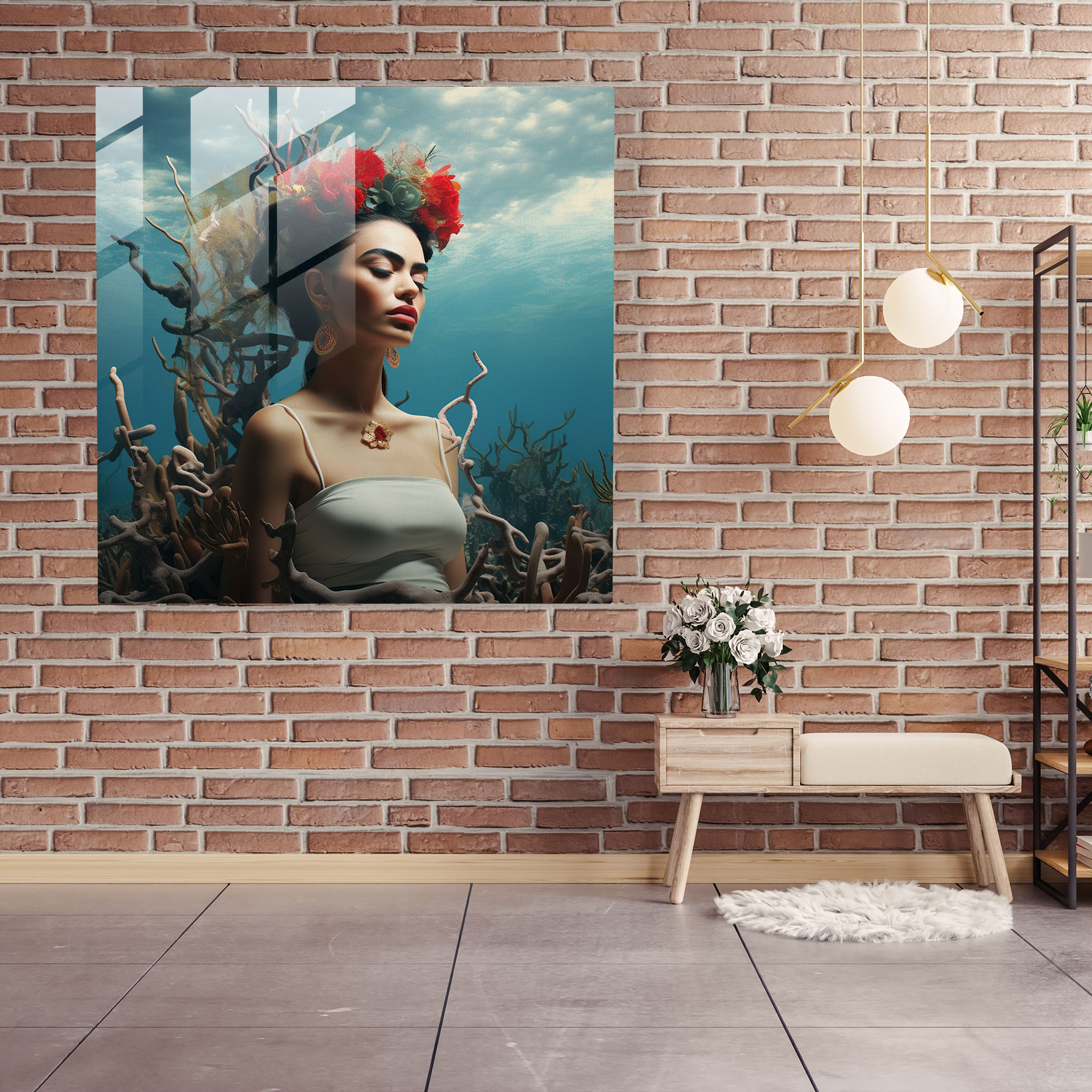 Gerçeküstü Frida Kahlo Cam Tablo - Frida Kahlo Ev Dekorasyonu Diken Taçlı
