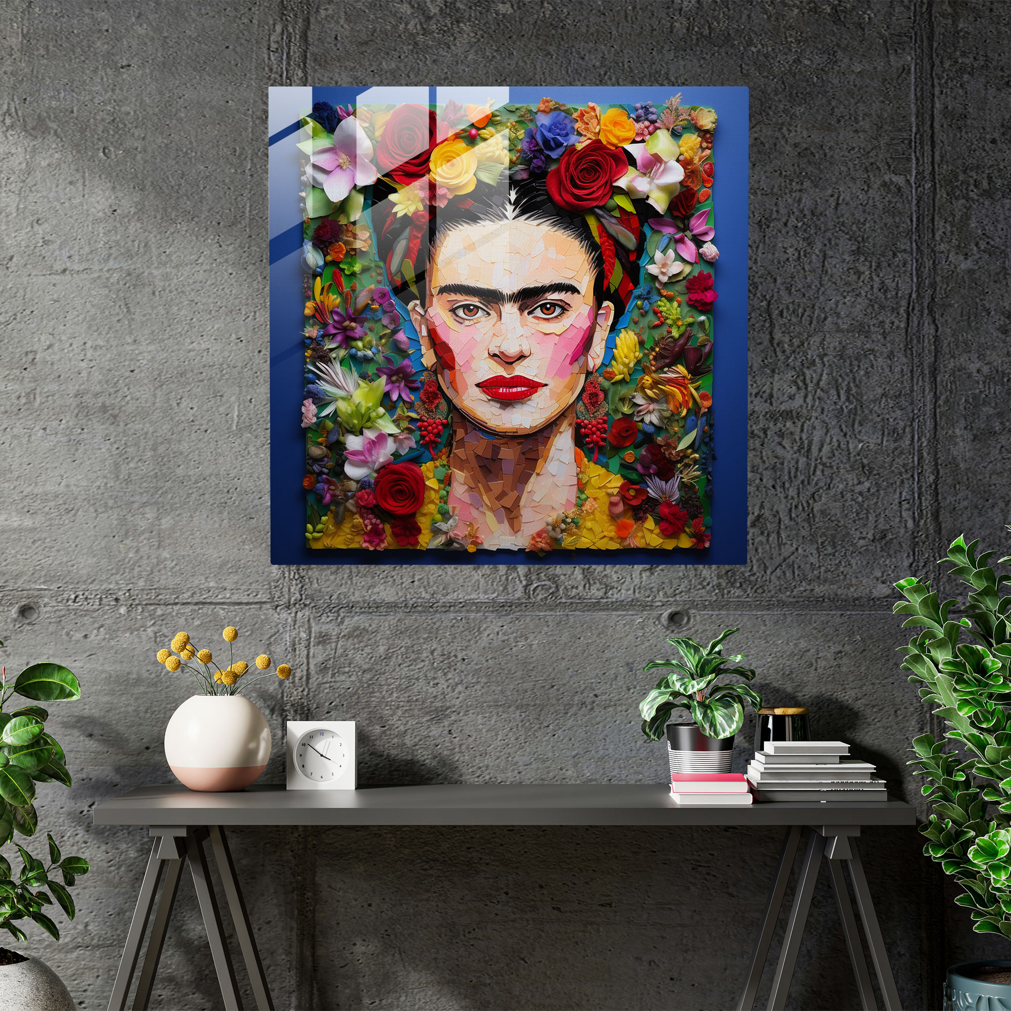 Colorful Frida Kahlo Glass Print - Frida Kahlo, Home Decoration, Glass Art, Unibrow