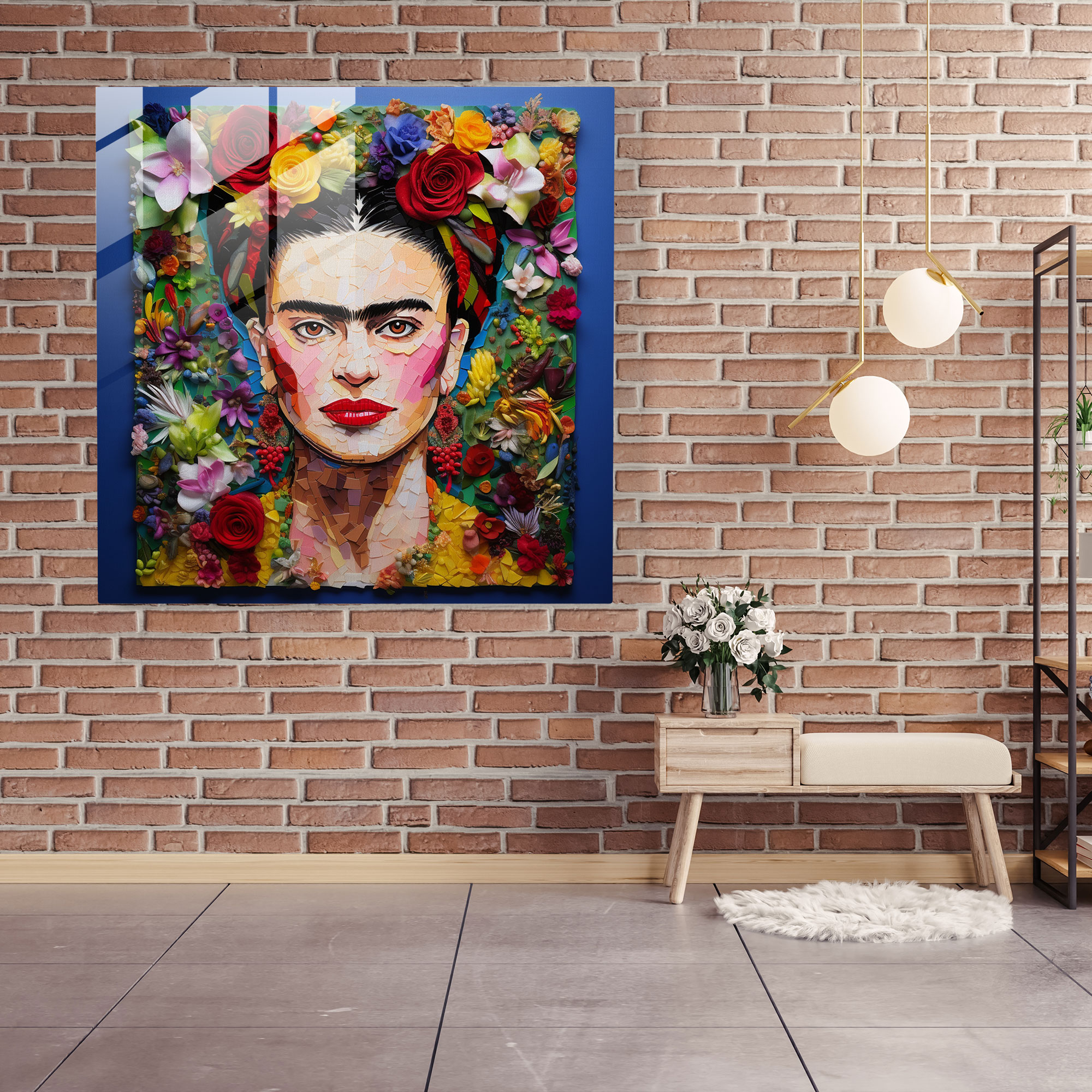 Colorful Frida Kahlo Glass Print - Frida Kahlo, Home Decoration, Glass Art, Unibrow