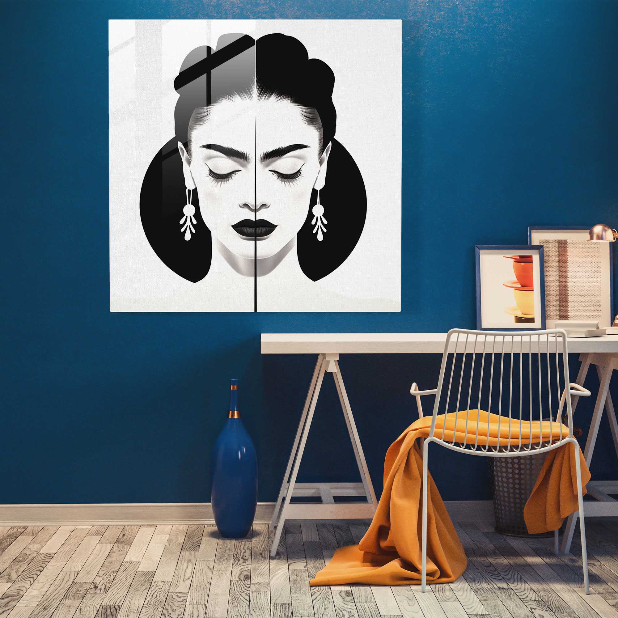 Minimalist Frida Kahlo Glass Print - Frida Kahlo, Iconic, Black And White, Frida Kahlo