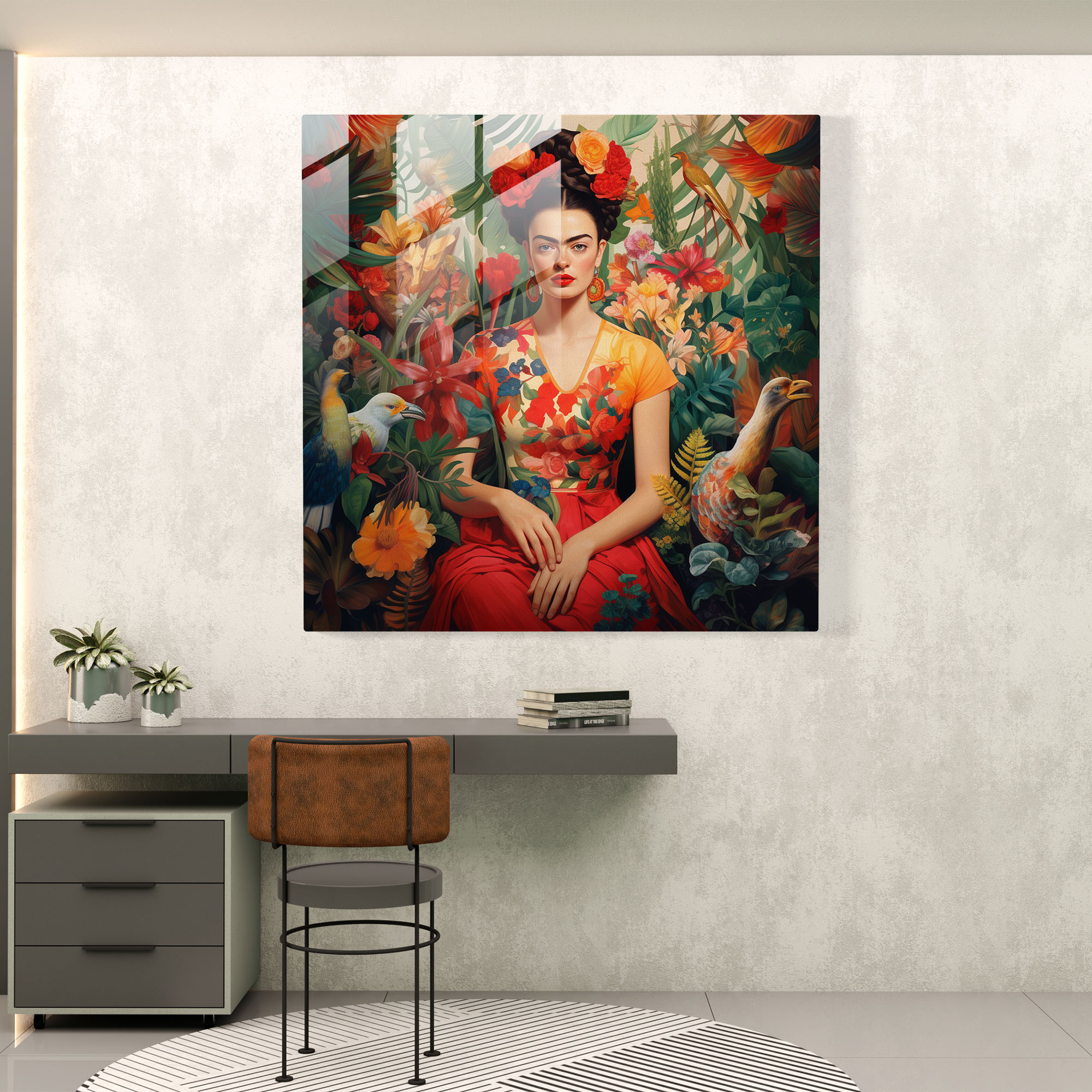 Impressionist Frida Kahlo Glass Print - Frida Kahlo, Wall Decoration, Modern Art, Glass Art