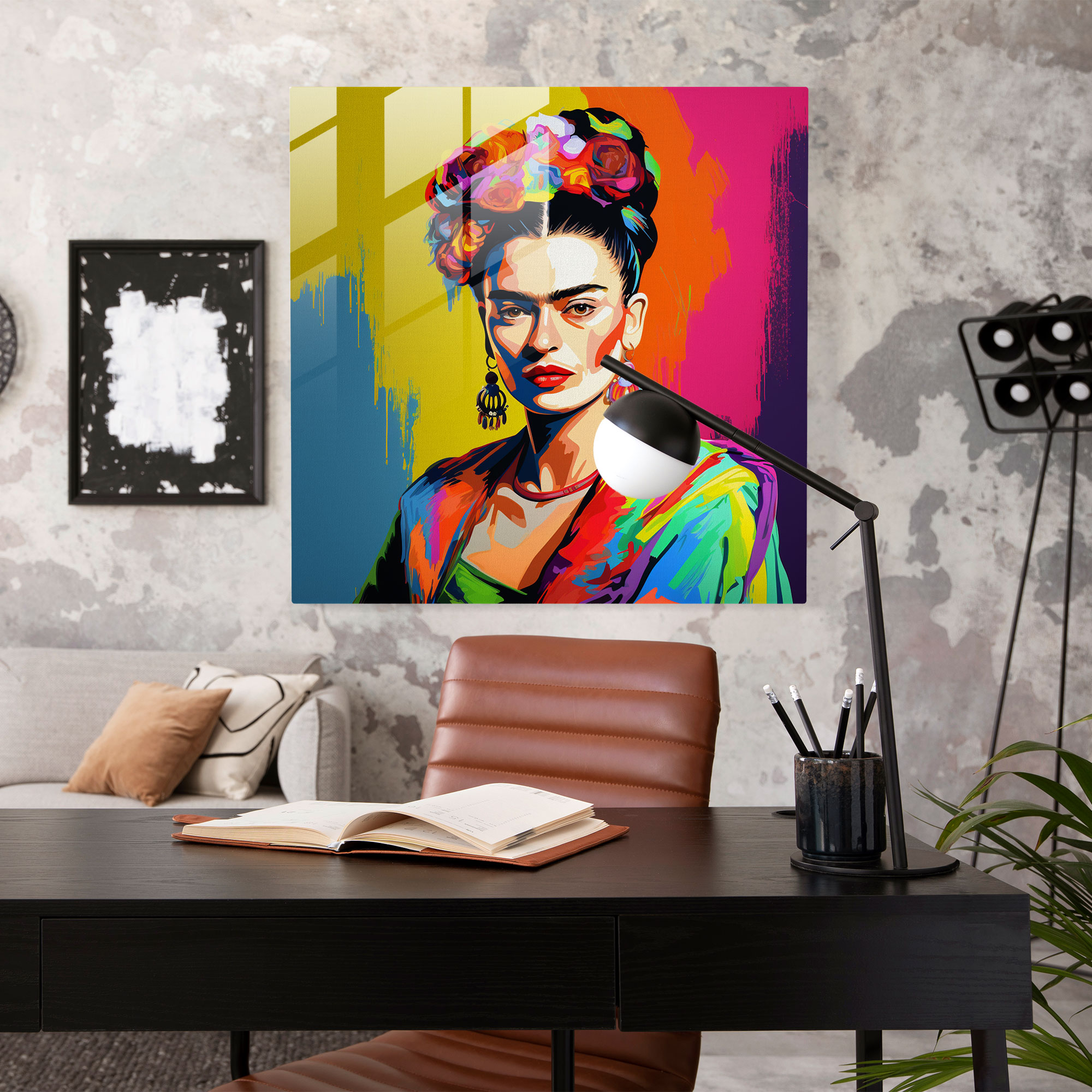 Pop Art Frida Kahlo Cam Tablo - Frida Kahlo Pop Art Modern Sanat Portre