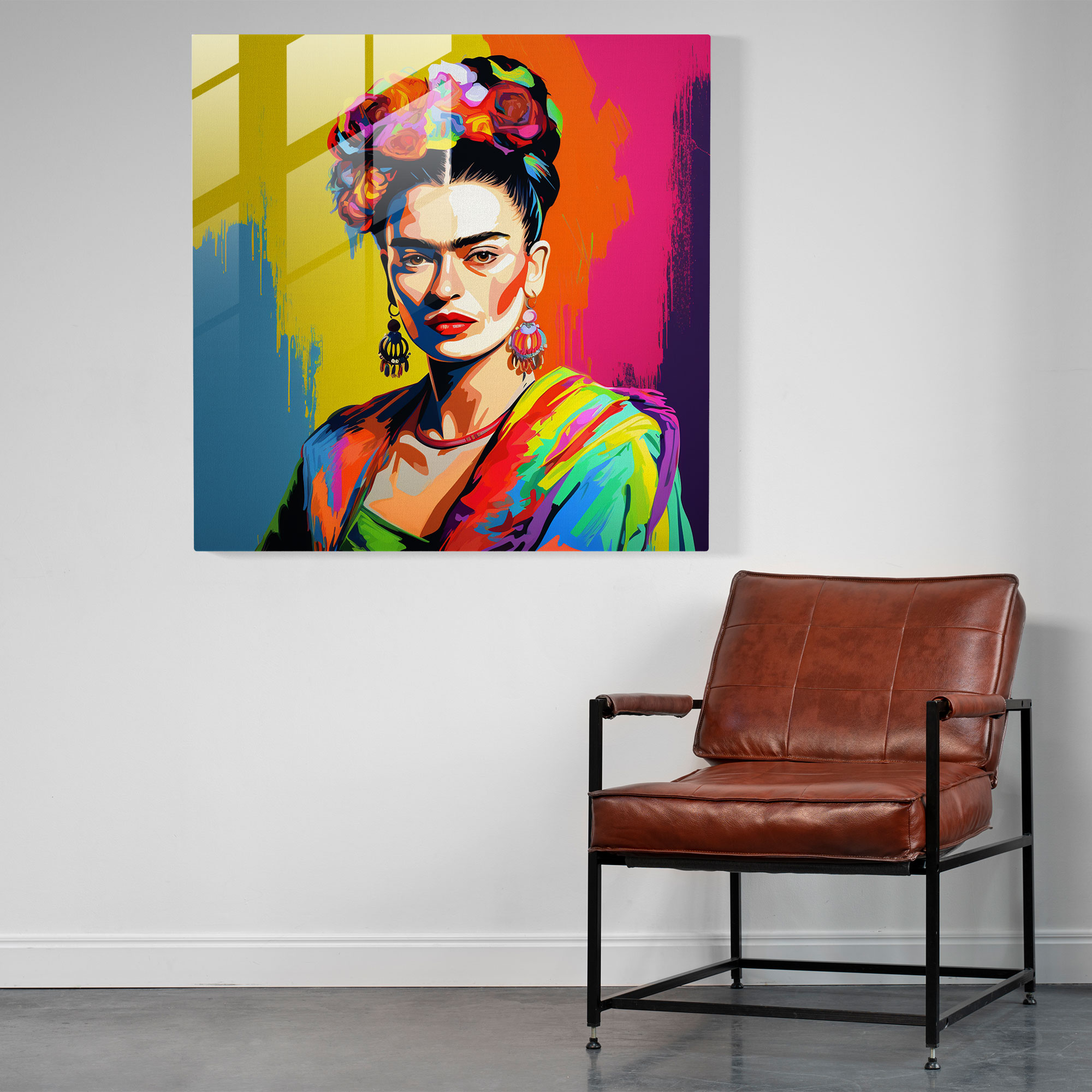Pop Art Frida Kahlo Cam Tablo - Frida Kahlo Pop Art Modern Sanat Portre