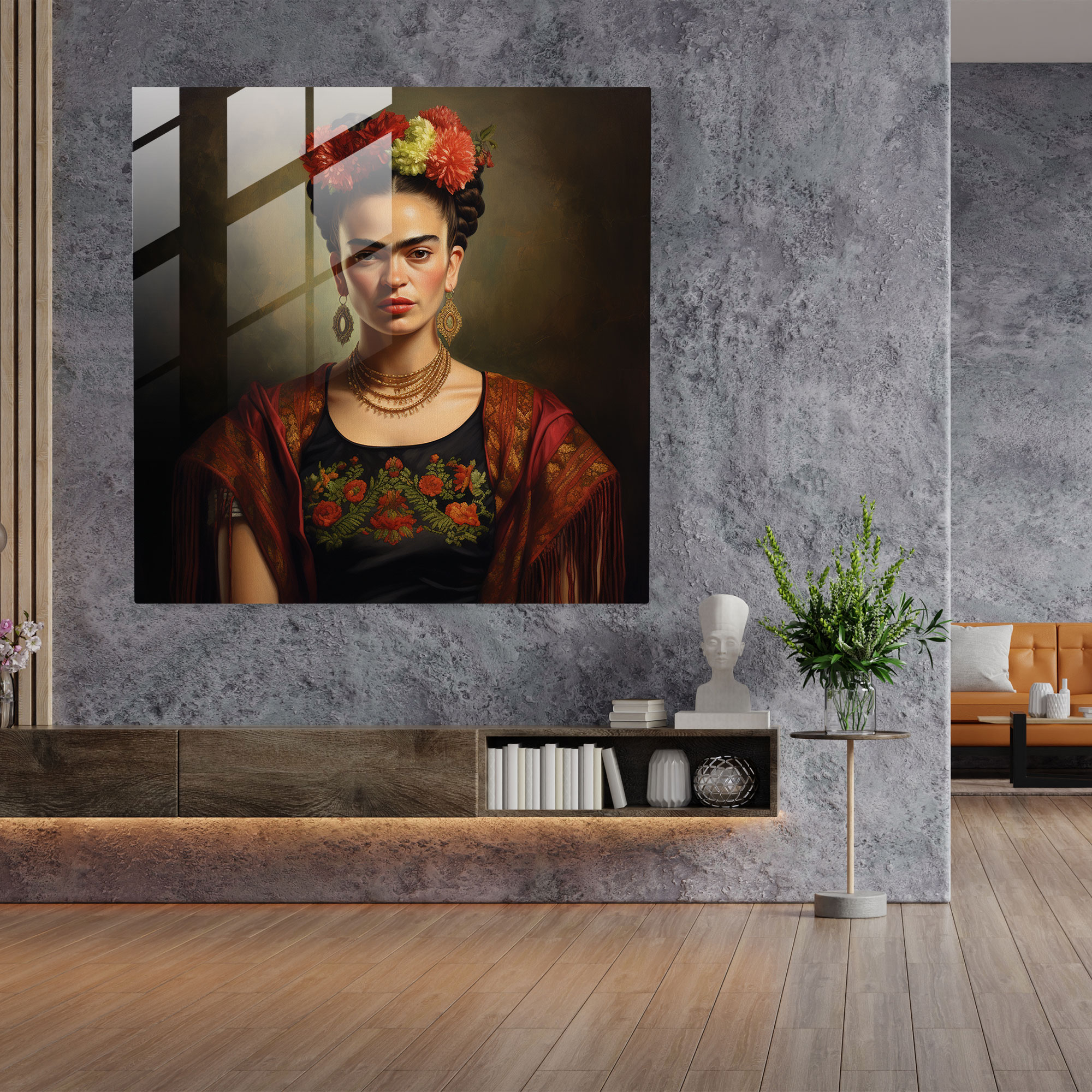 Gerçekçi Frida Kahlo Cam Tablo - Frida Kahlo Cam Sanatı Ev Dekorasyonu