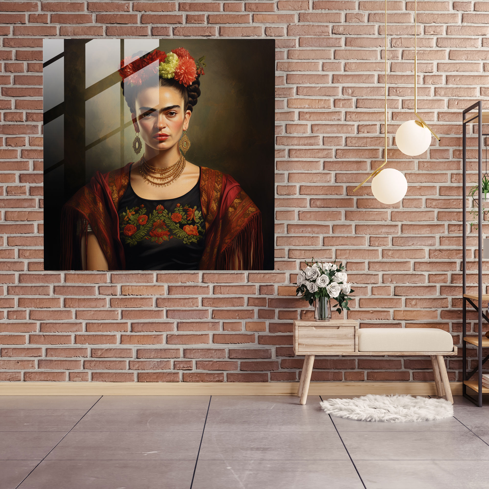 Gerçekçi Frida Kahlo Cam Tablo - Frida Kahlo Cam Sanatı Ev Dekorasyonu