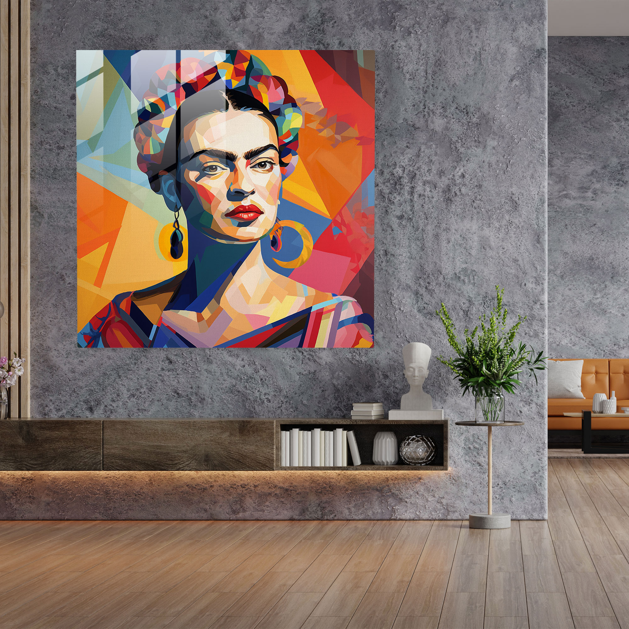 Geometric Frida Kahlo Glass Print - Frida Kahlo, Glass Art, Geometric Abstraction, Frida Kahlo
