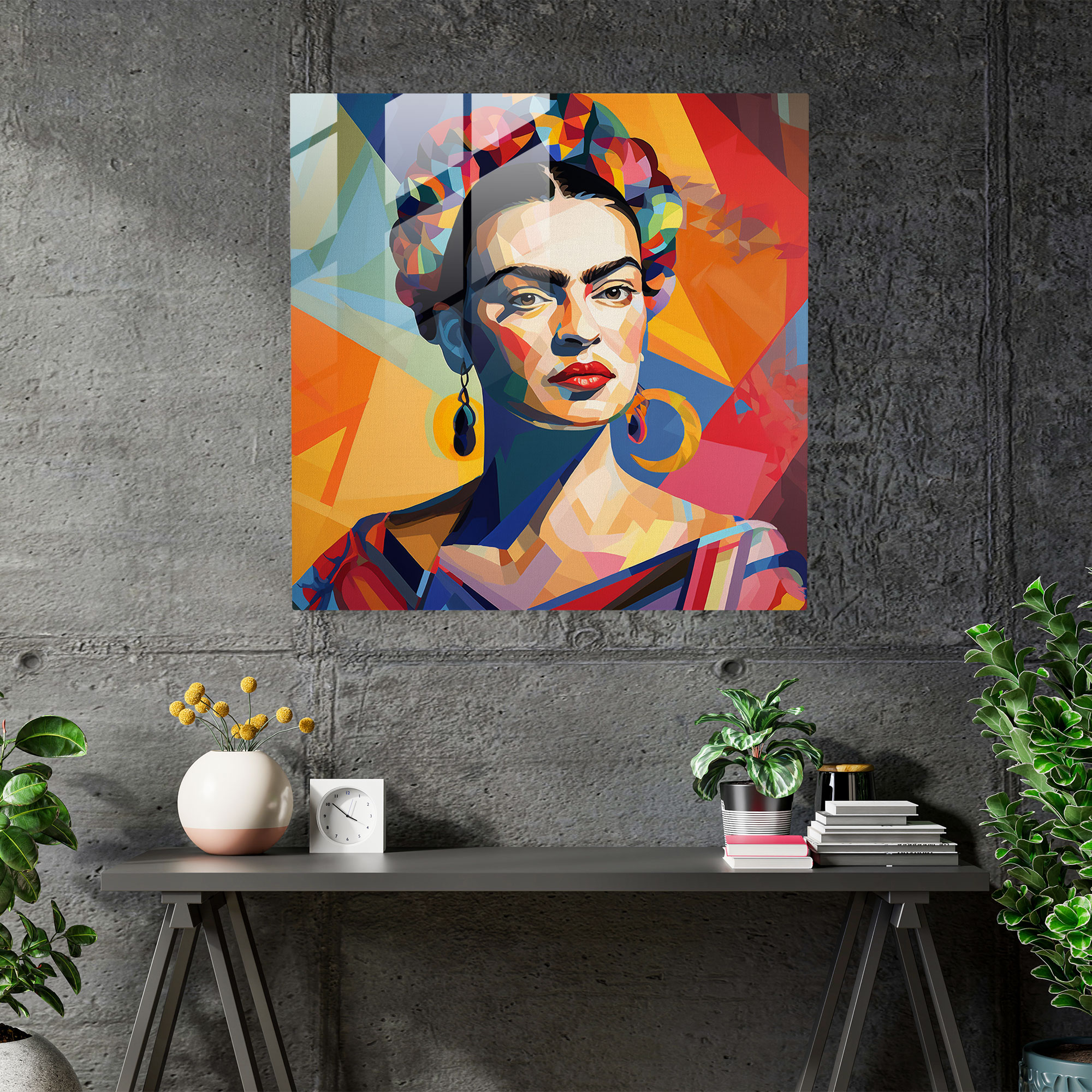 Geometric Frida Kahlo Glass Print - Frida Kahlo, Glass Art, Geometric Abstraction, Frida Kahlo