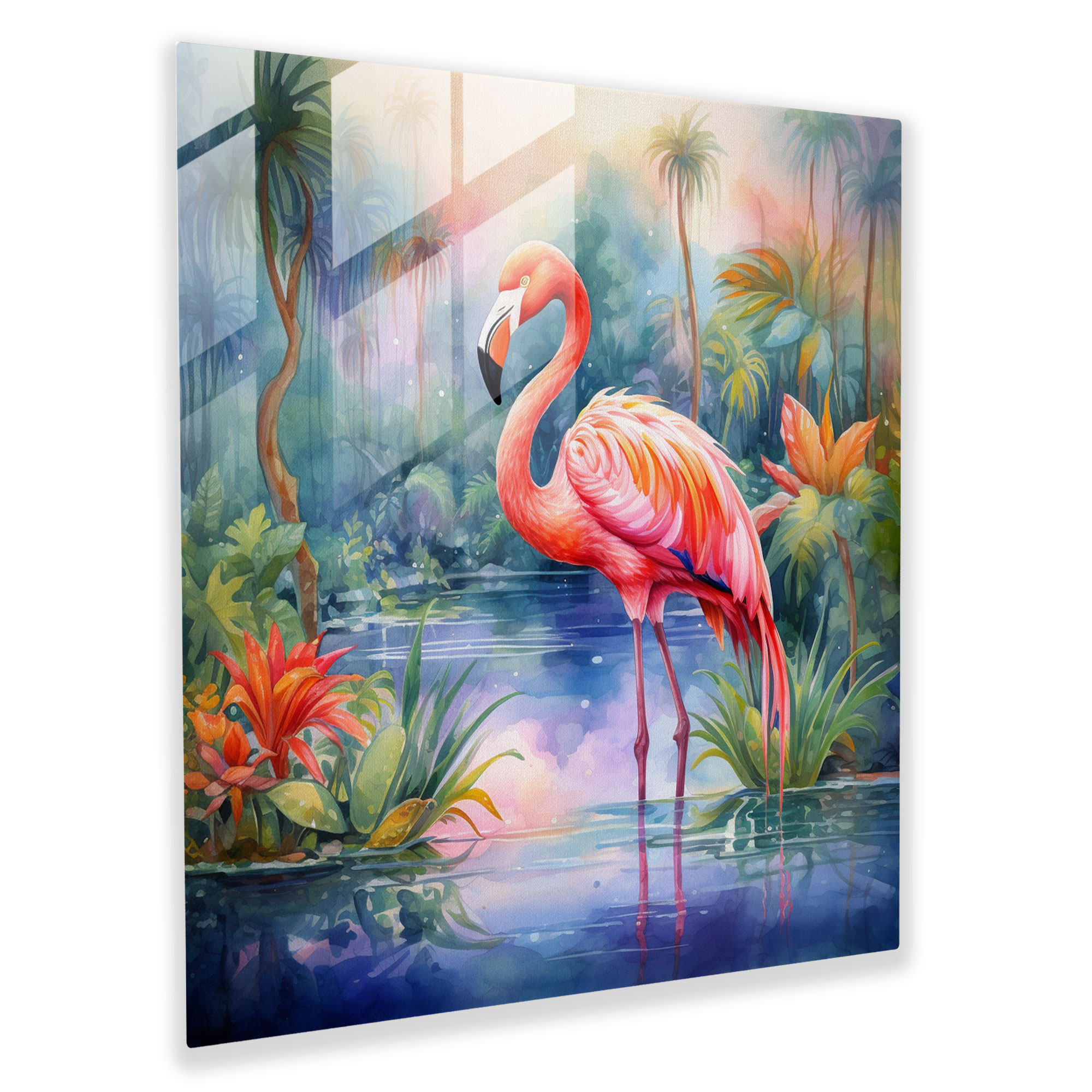 Tropical Paradise Flamingo Glass Print - Flamingo, Home Decoration, Modern Art, Wall Decoration
