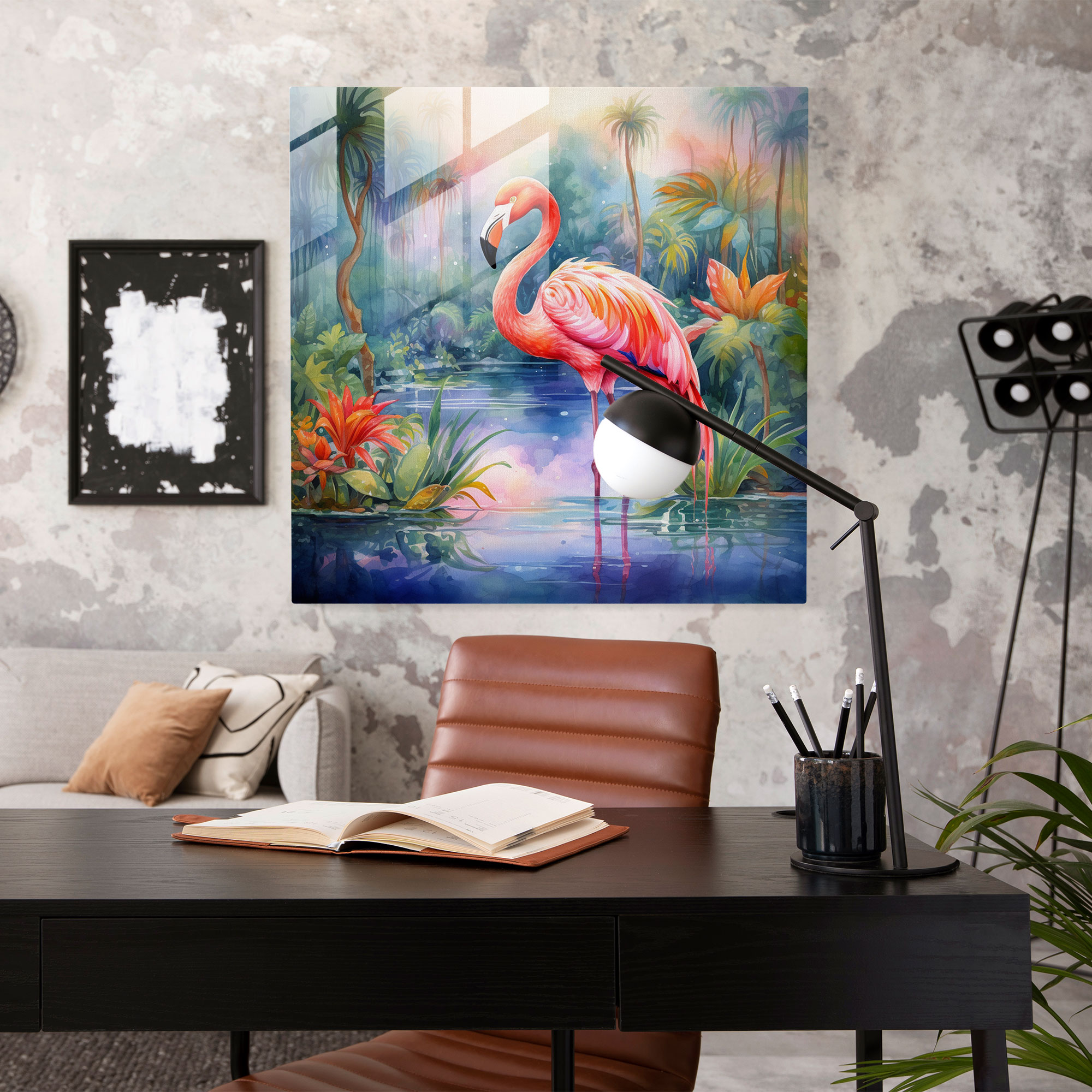 Tropical Paradise Flamingo Glass Print - Flamingo, Home Decoration, Modern Art, Wall Decoration