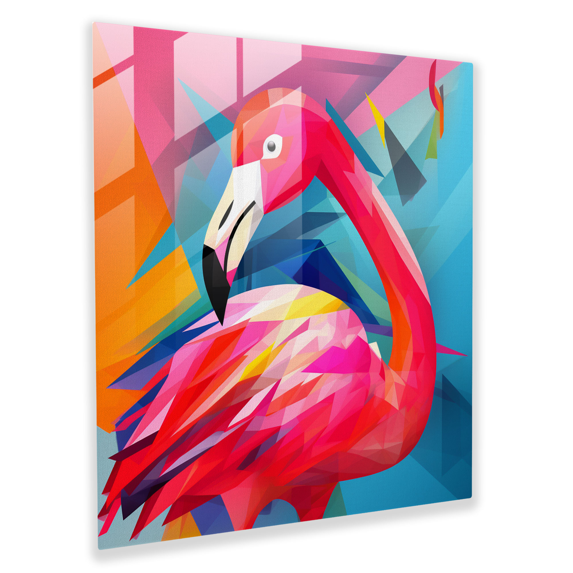 Geometric Flamingo Glass Print - Flamingo, Wall Decoration, Geometric, Glass Art