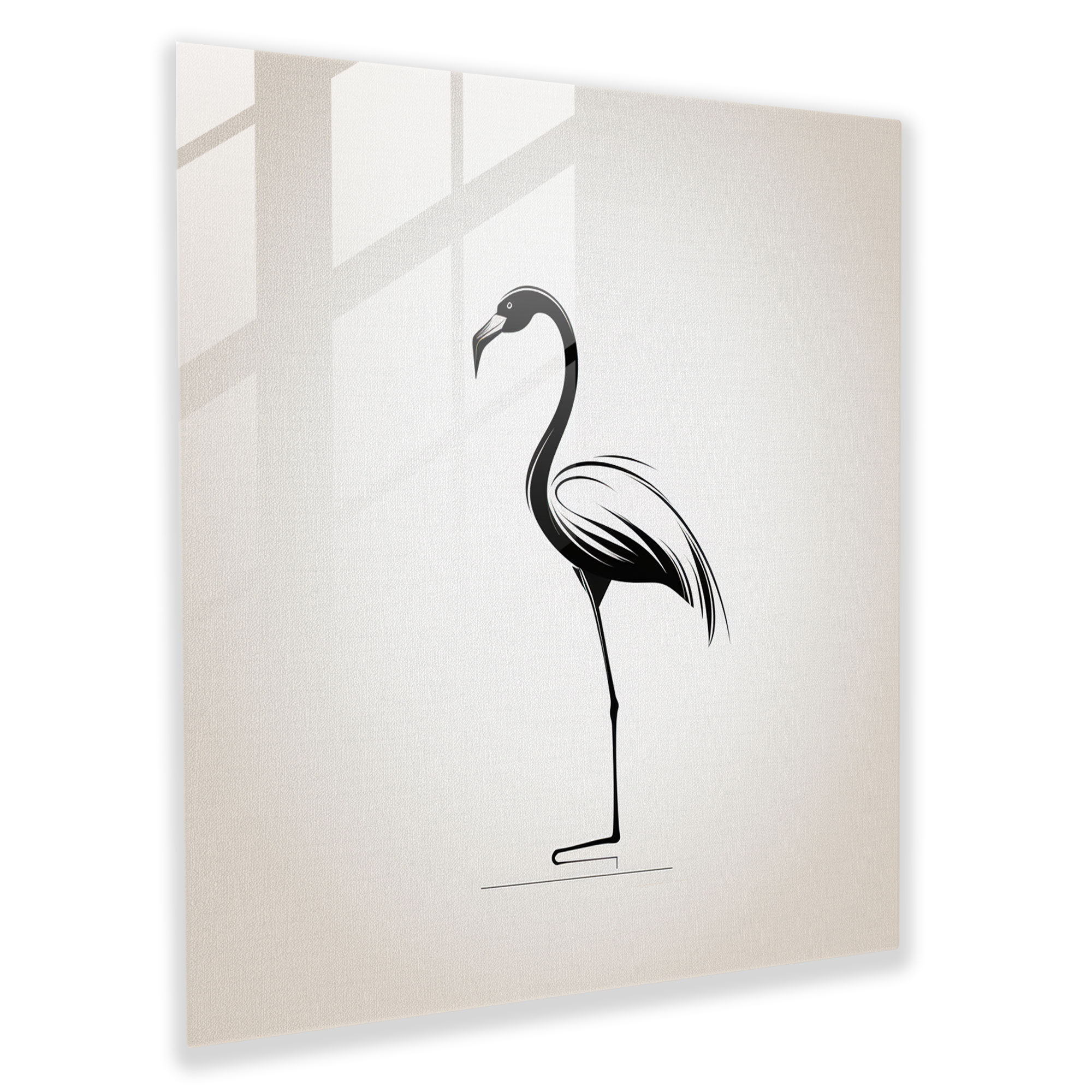 Huzurlu Çizgiler Flamingo Cam Tablo - Flamingo Cam Sanat Siyah ve Beyaz Cam Duvar Sanatı