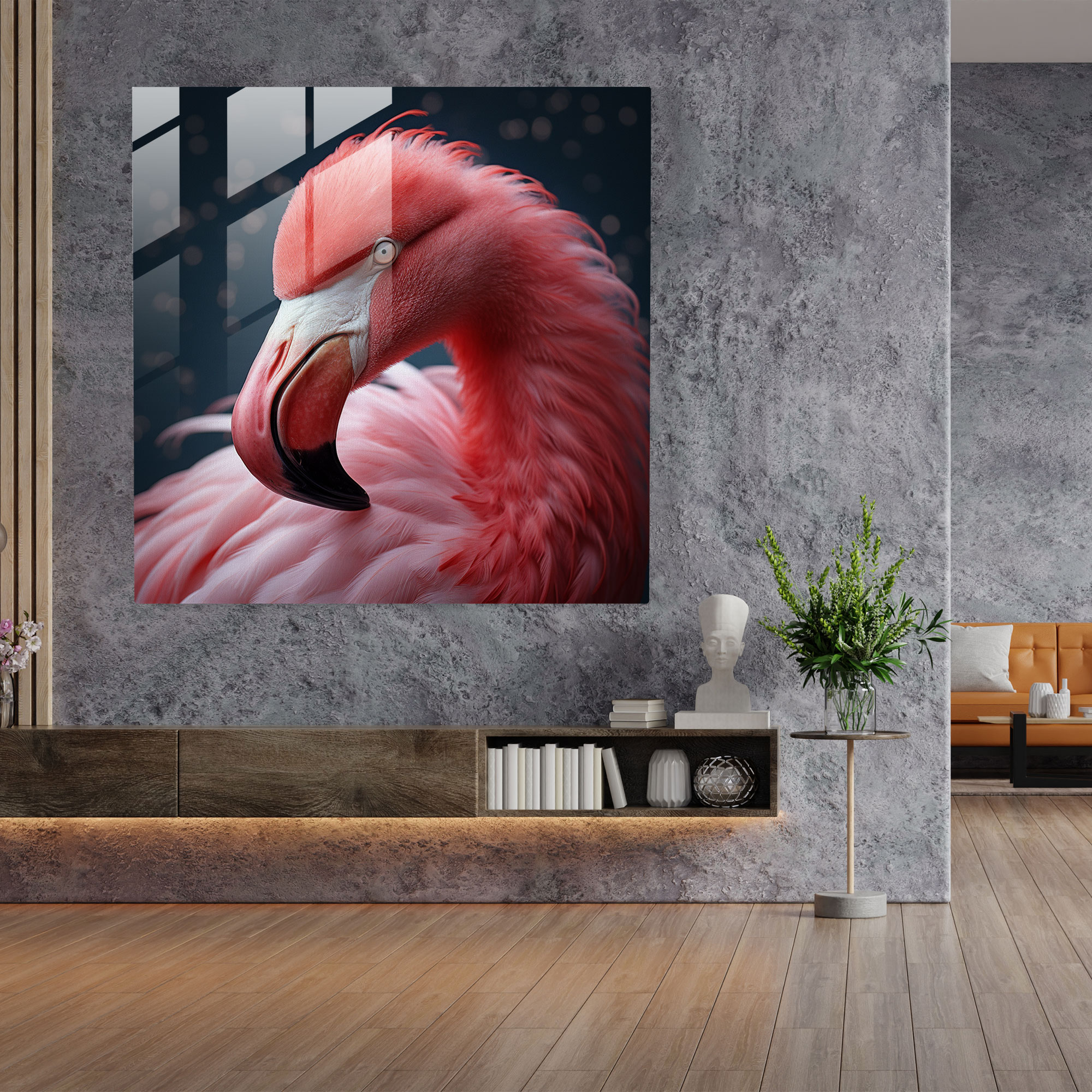 Graceful Plumage Flamingo Glass Print - Flamingo, Wall Decoration, Glass Print, Home Decoration
