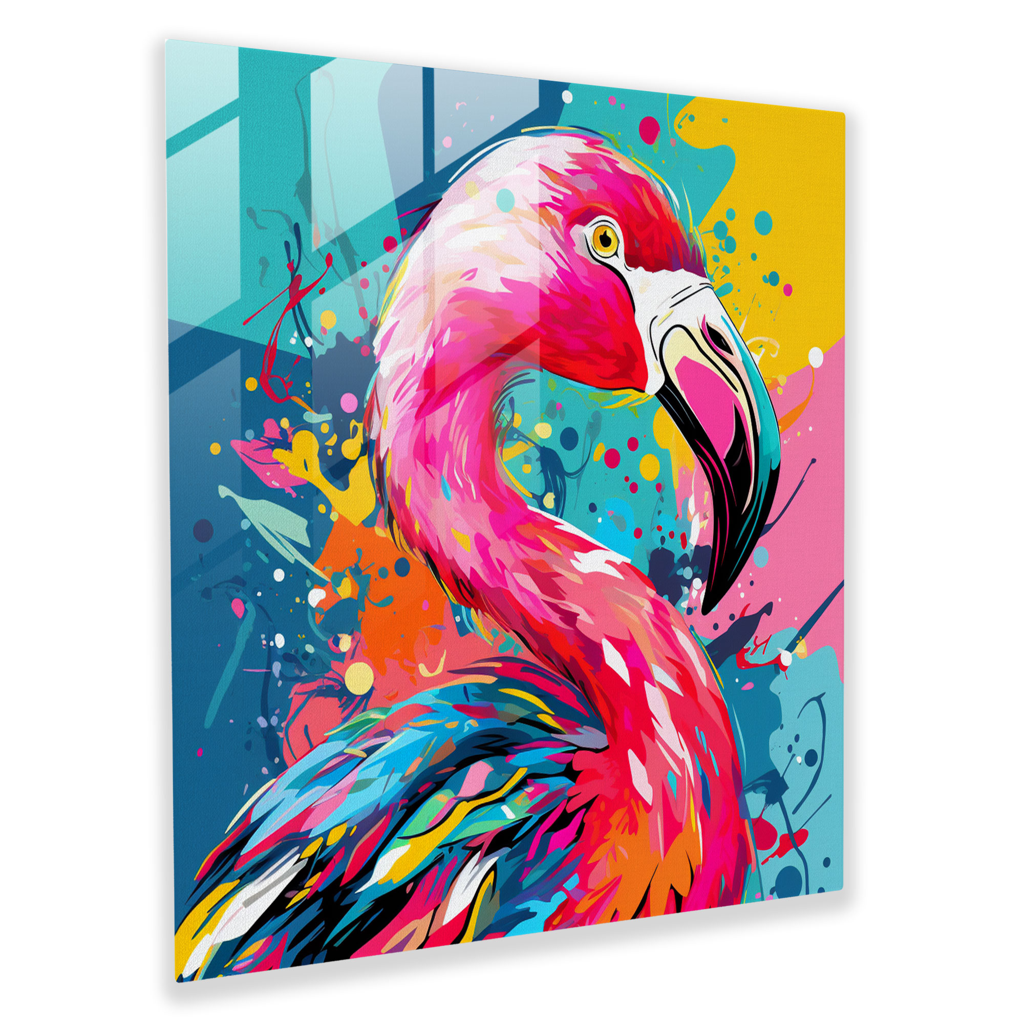 Pop Flamingo Glass Print - Flamingo, Pop Art Inspired Design, Home Decoration, Glass Print