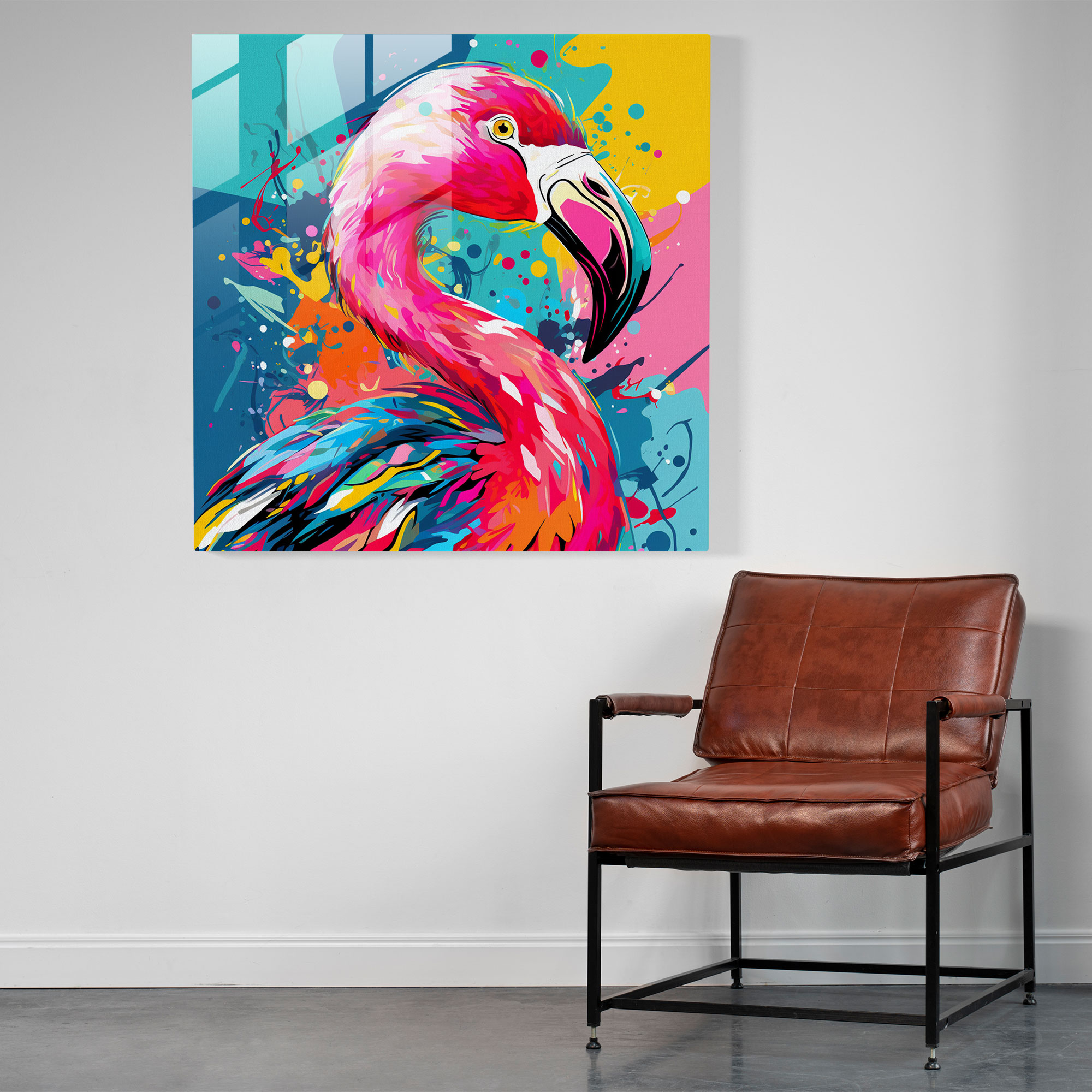 Pop Flamingo Glass Print - Flamingo, Pop Art Inspired Design, Home Decoration, Glass Print