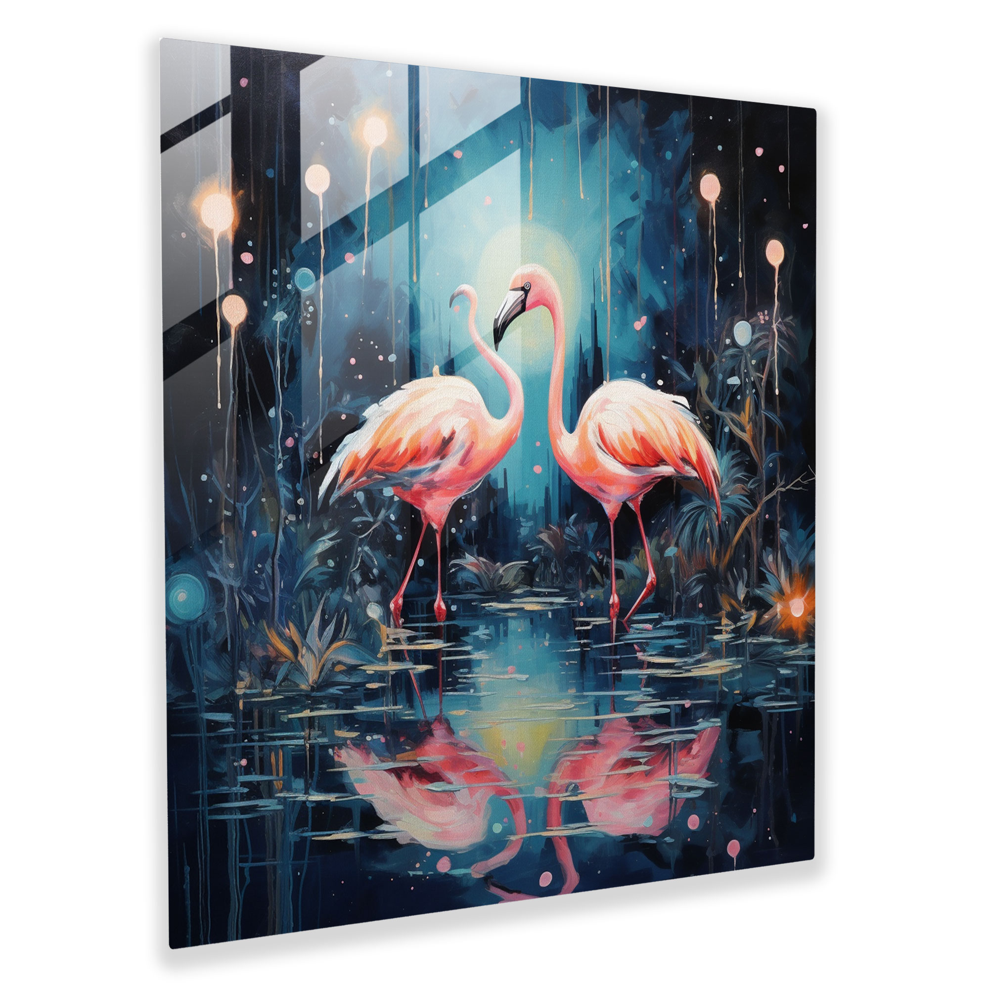 Flamingo Moonlight Glass Print - Flamingo, Flamingo, Glass Art, Moonlight