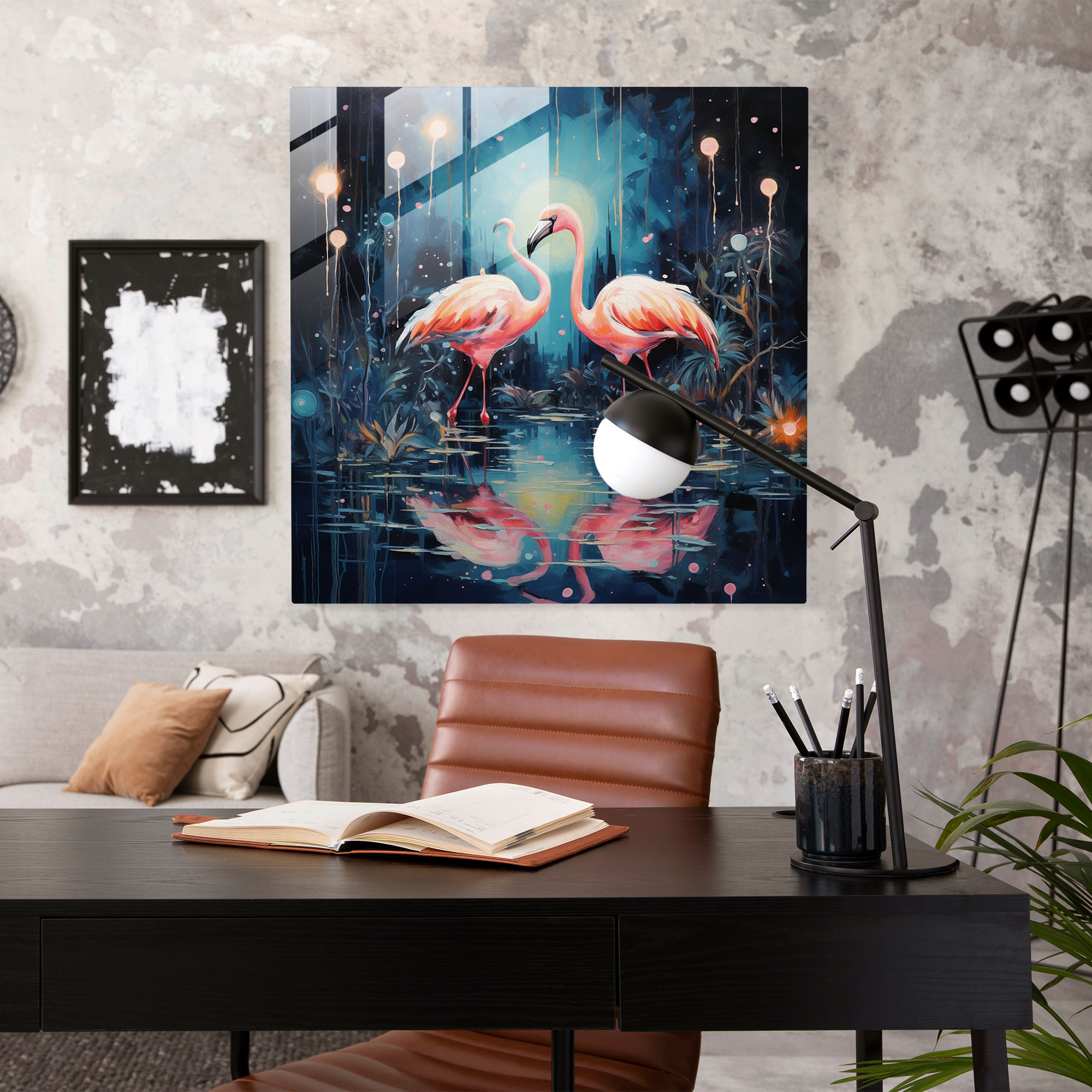 Flamingo Moonlight Glass Print - Flamingo, Flamingo, Glass Art, Moonlight