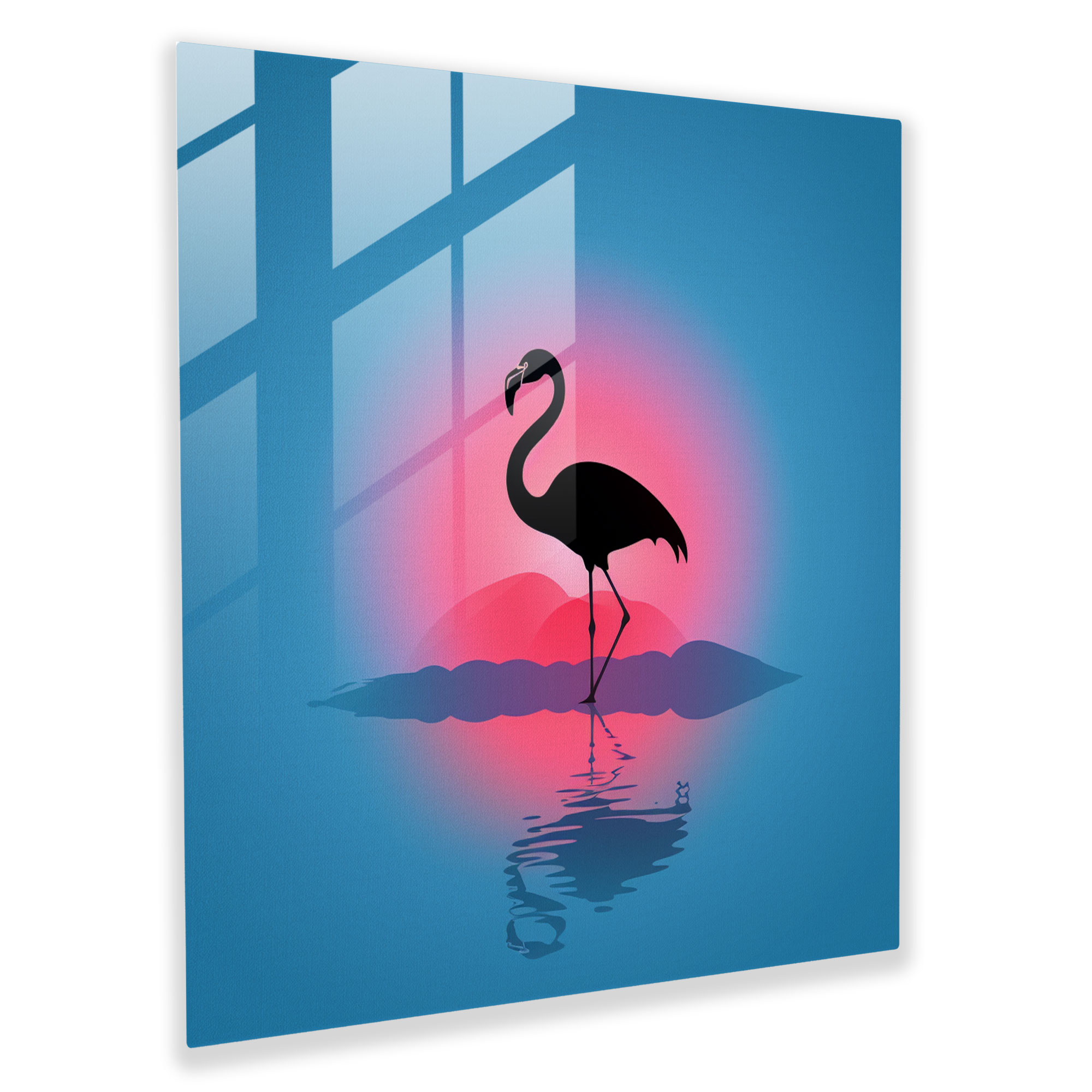 Minimal Silhouette Flamingo Glass Print - Flamingo, Modern Art, Home Decoration, Color Gradient Background