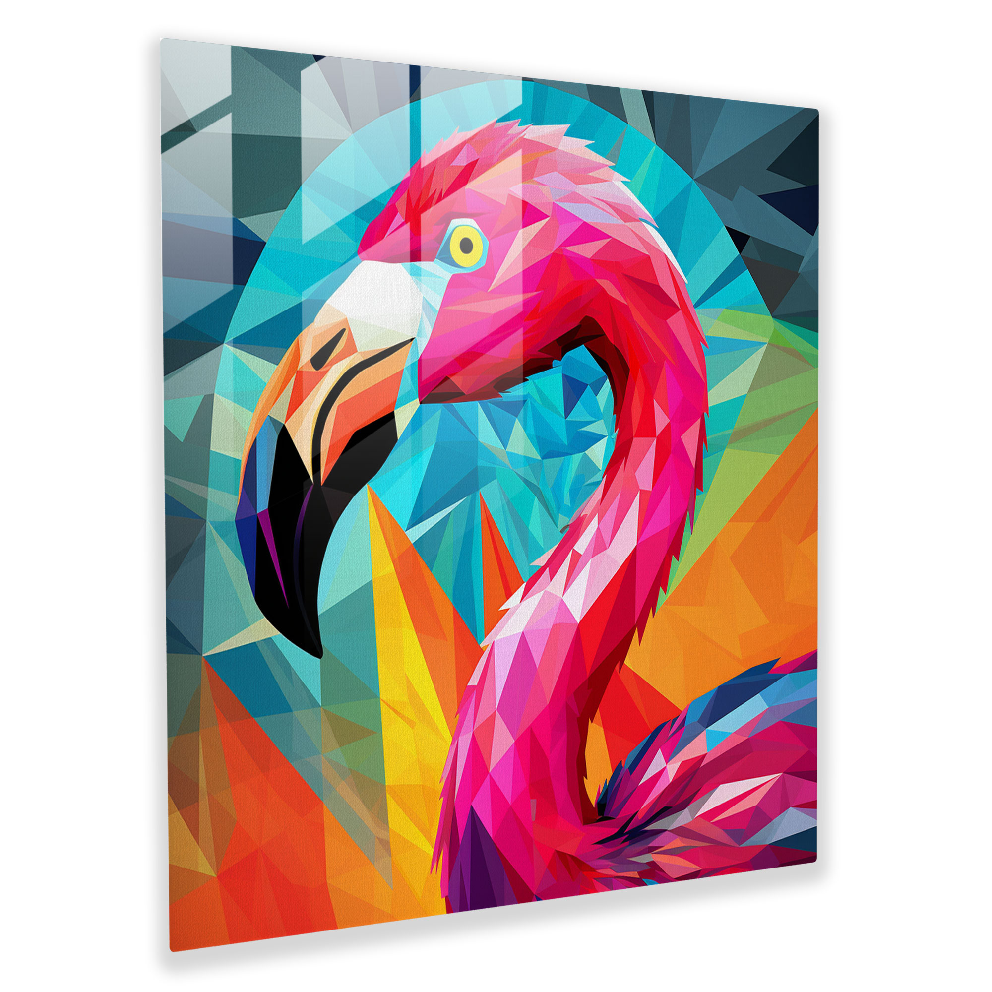 Flamingo Glass Print - Bold Geometric Pop Art - Flamingo, Glass Wall Art, Glass Art, Flamingo
