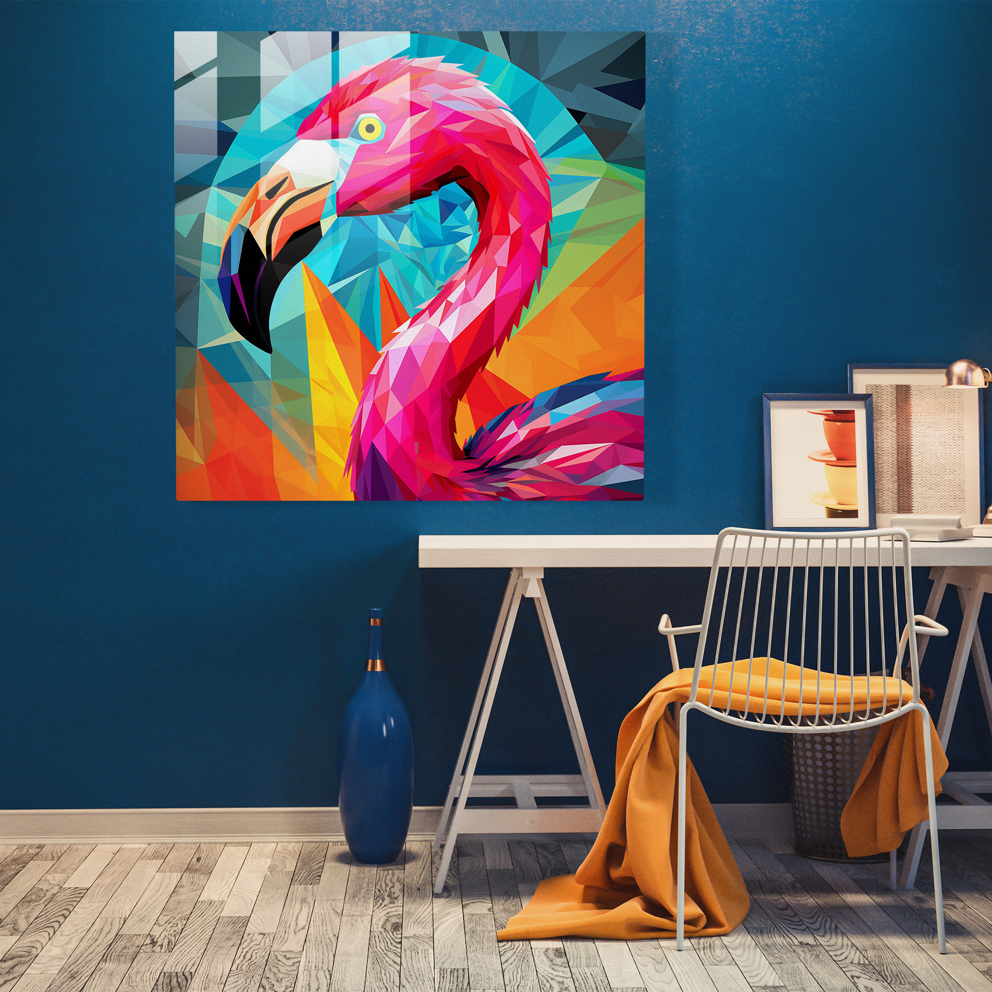 Flamingo Glass Print - Bold Geometric Pop Art - Flamingo, Glass Wall Art, Glass Art, Flamingo