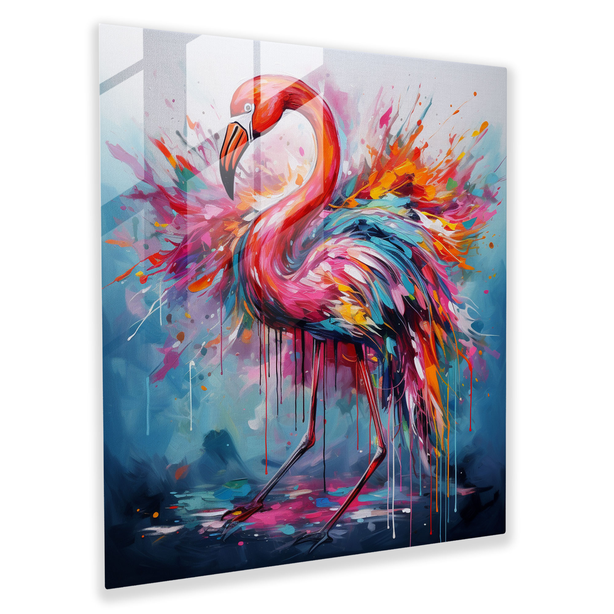 Flamingo Glass Print - Abstract Brushstrokes - Flamingo, Glass Art, Home Decoration, Flamingo