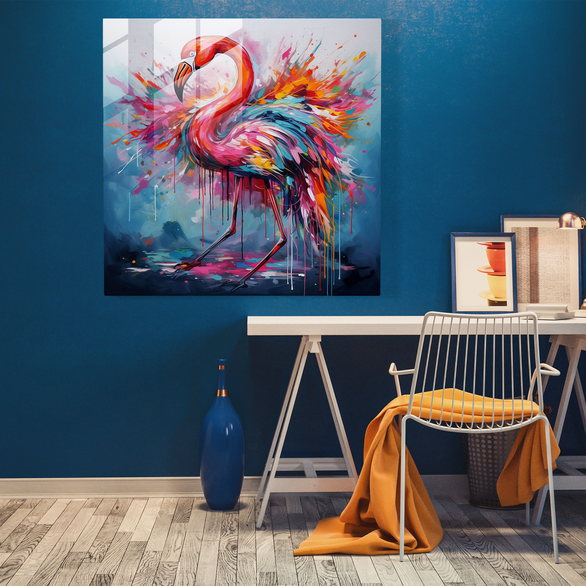 Flamingo Glass Print - Abstract Brushstrokes - Flamingo, Glass Art, Home Decoration, Flamingo