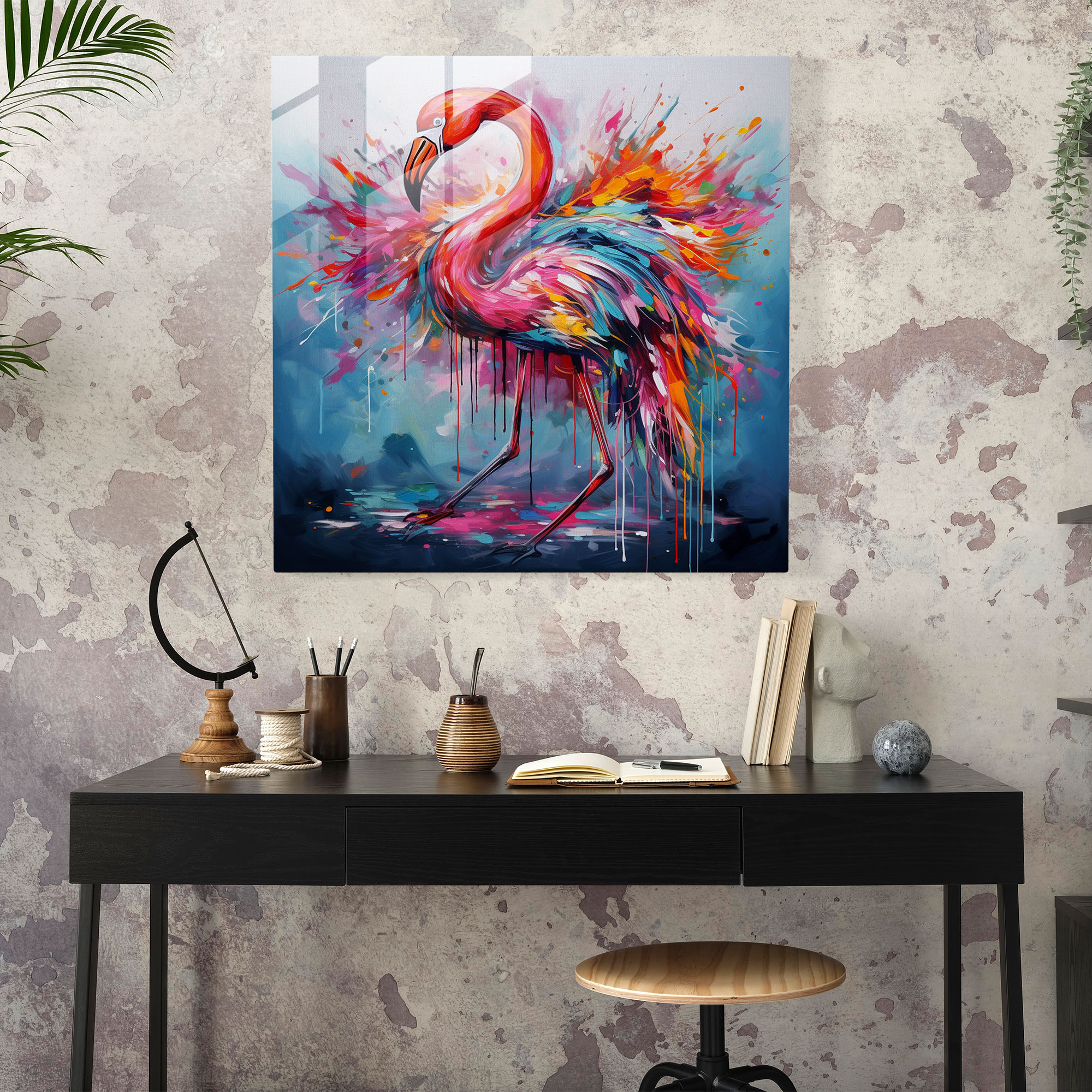 Flamingo Glass Print - Abstract Brushstrokes - Flamingo, Glass Art, Home Decoration, Flamingo