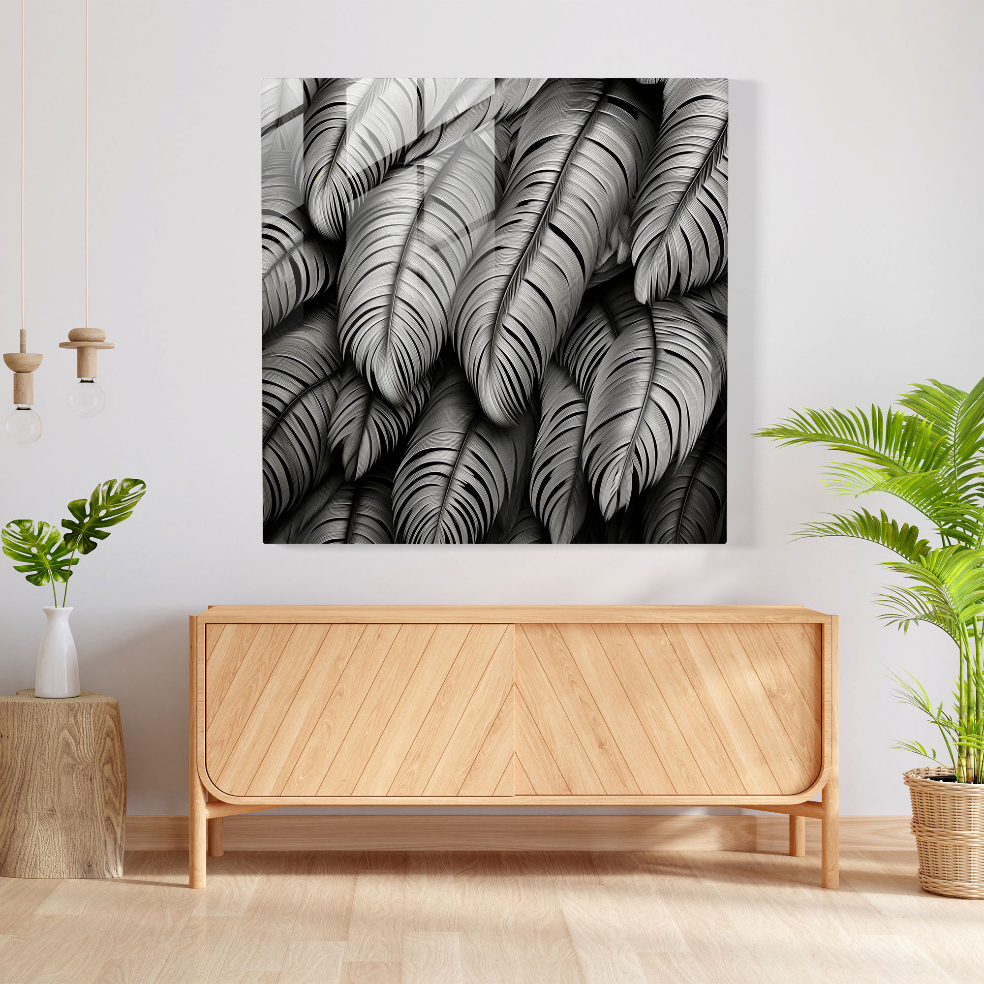 Flamingo Glass Print - Feathers Photo Montage - Flamingo, Glass Wall Art, Flamingo, Photo Montage