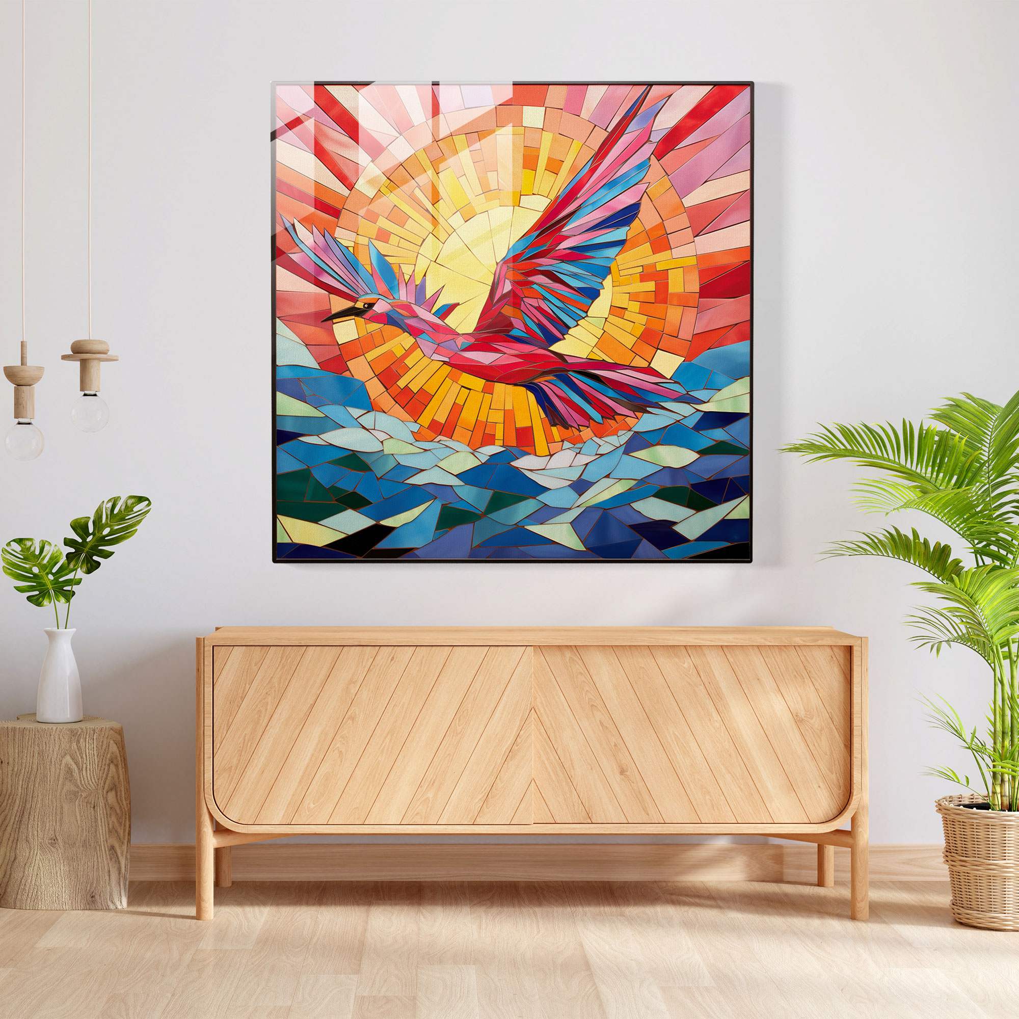 Asılı Flamingo Cam Sanatı - Modern Sanat Mozaik Ev Dekorasyonu
