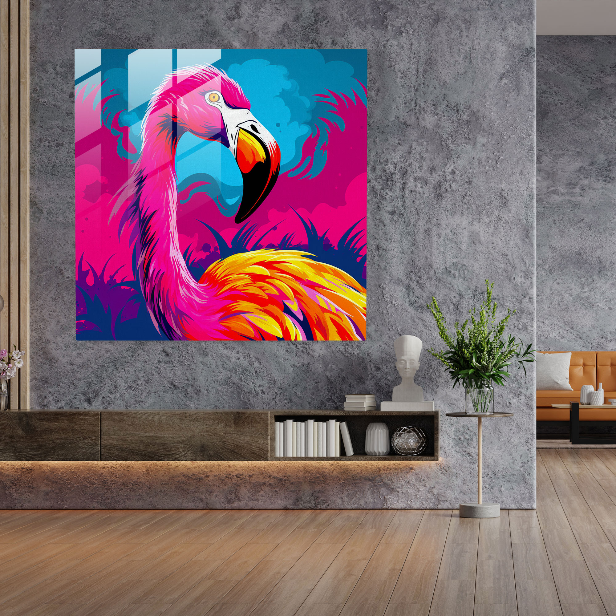 Flamingo Pop Art Glass Print - Flamingo, Glass Wall Art, Modern Art, Pop Art