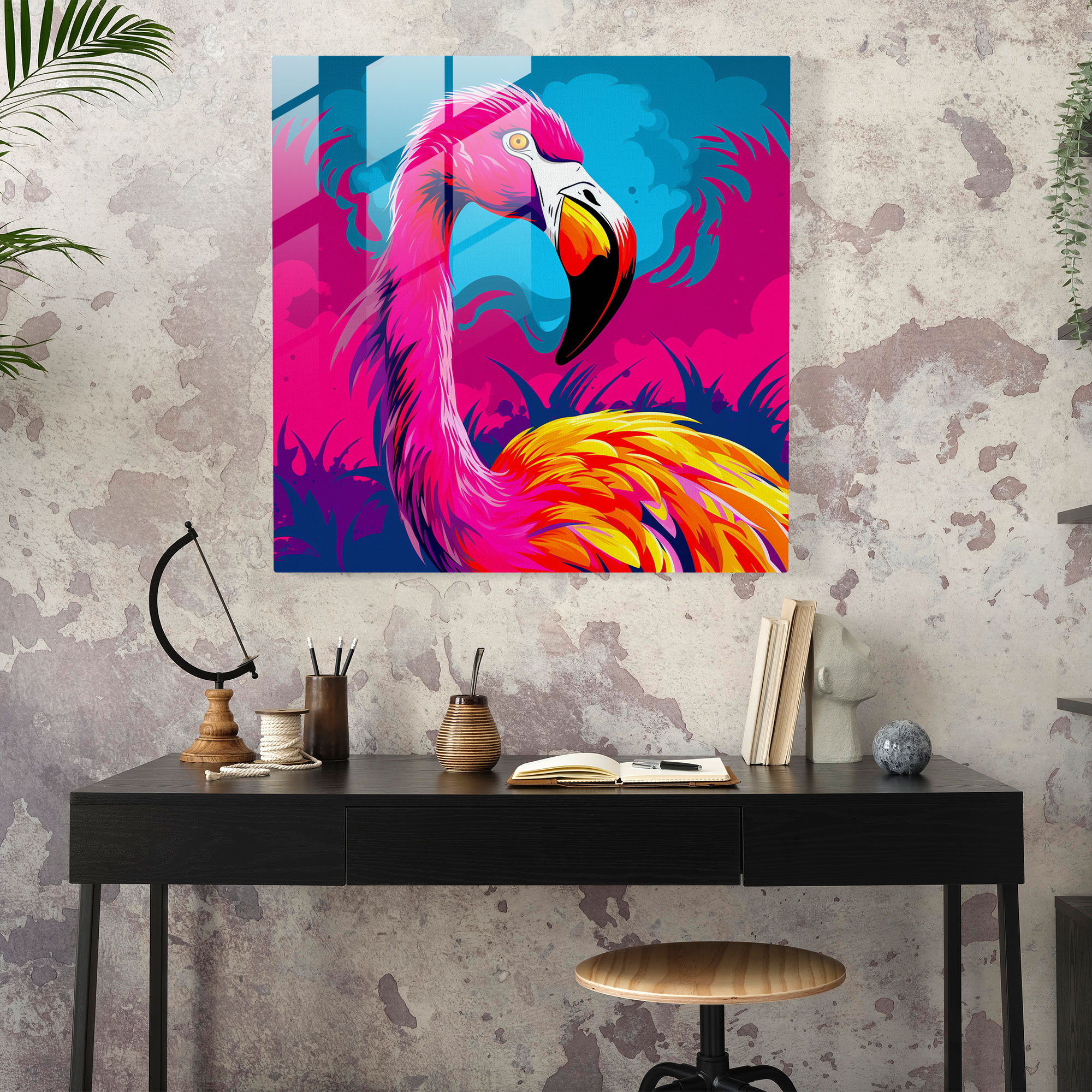 Flamingo Pop Art Glass Print - Flamingo, Glass Wall Art, Modern Art, Pop Art
