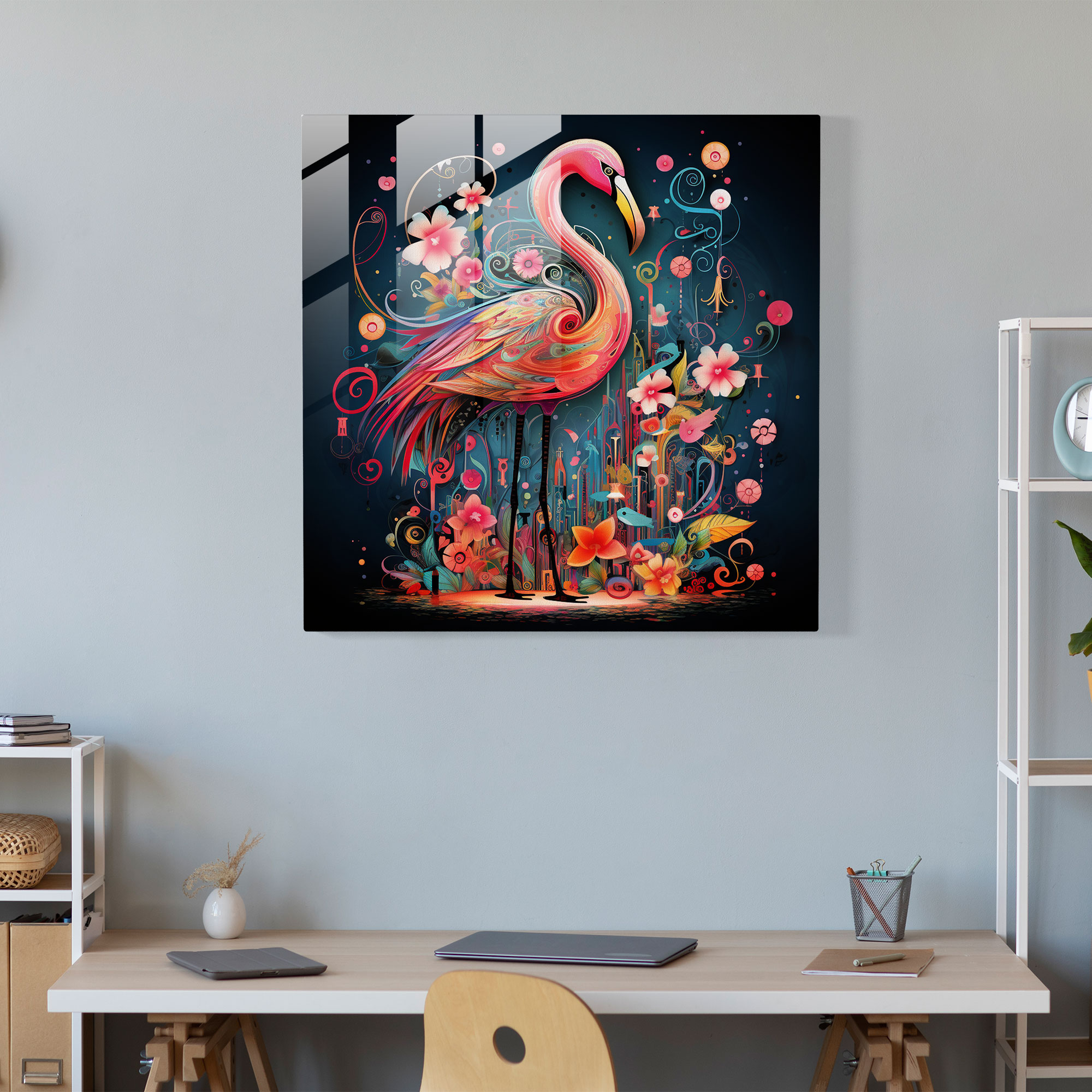 Whimsical Flamingo Glass Print - Flamingo, Whimsical, Home Decoration, Glass Print
