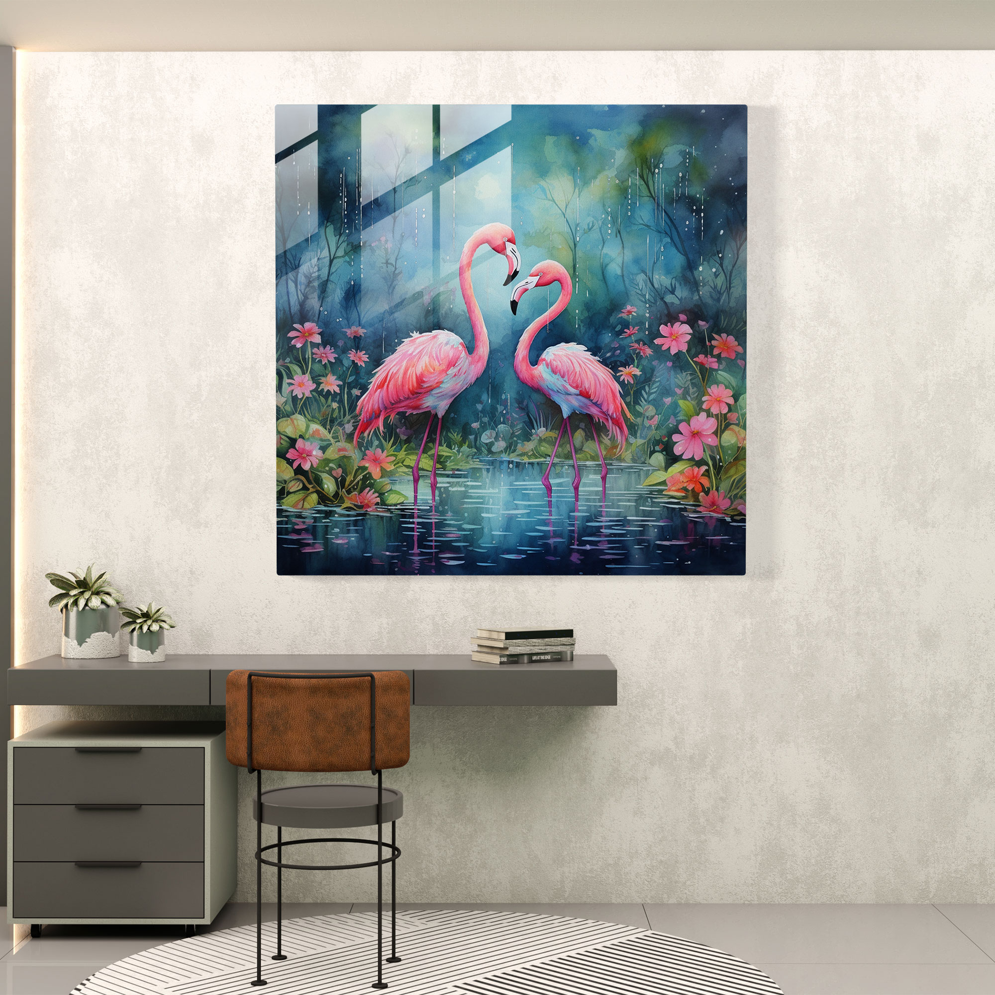 Sevimli Flamingo Cam Tablo - Flamingo Cam Tablo Sevimli Duvar Dekorasyonu