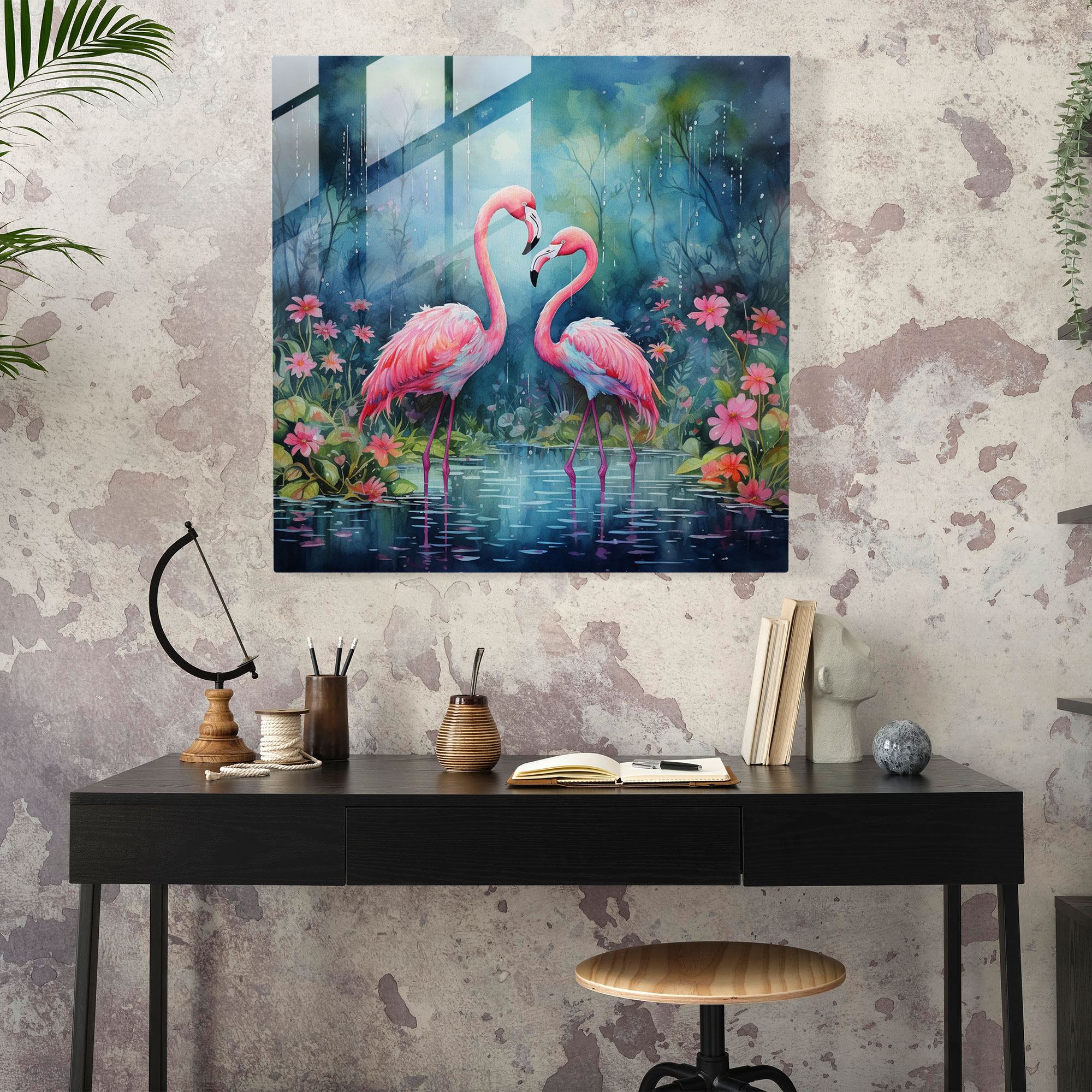 Sevimli Flamingo Cam Tablo - Flamingo Cam Tablo Sevimli Duvar Dekorasyonu