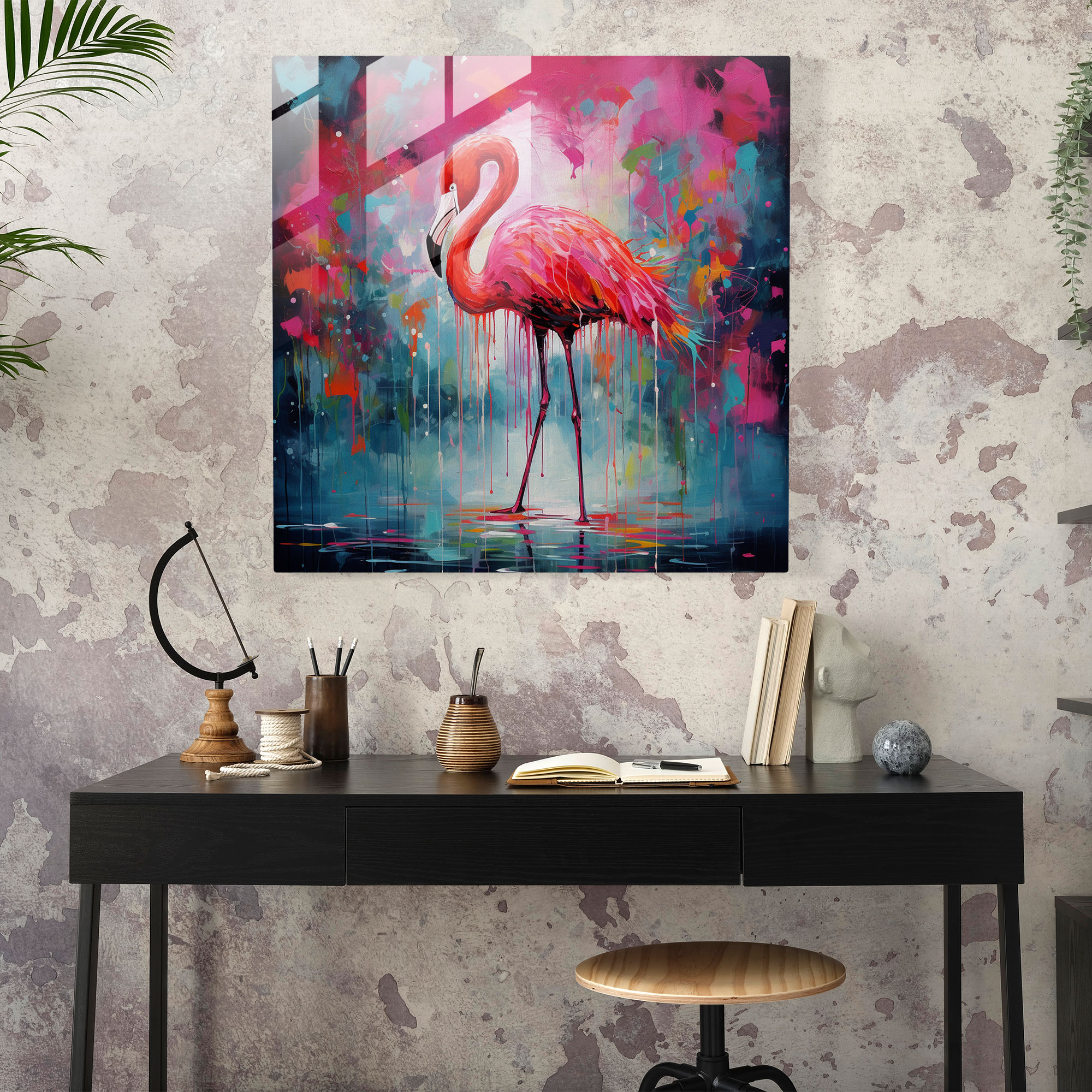 Abstract Flamingo Glass Print - Flamingo, Glass Print, Glass Wall Art, Acrylic