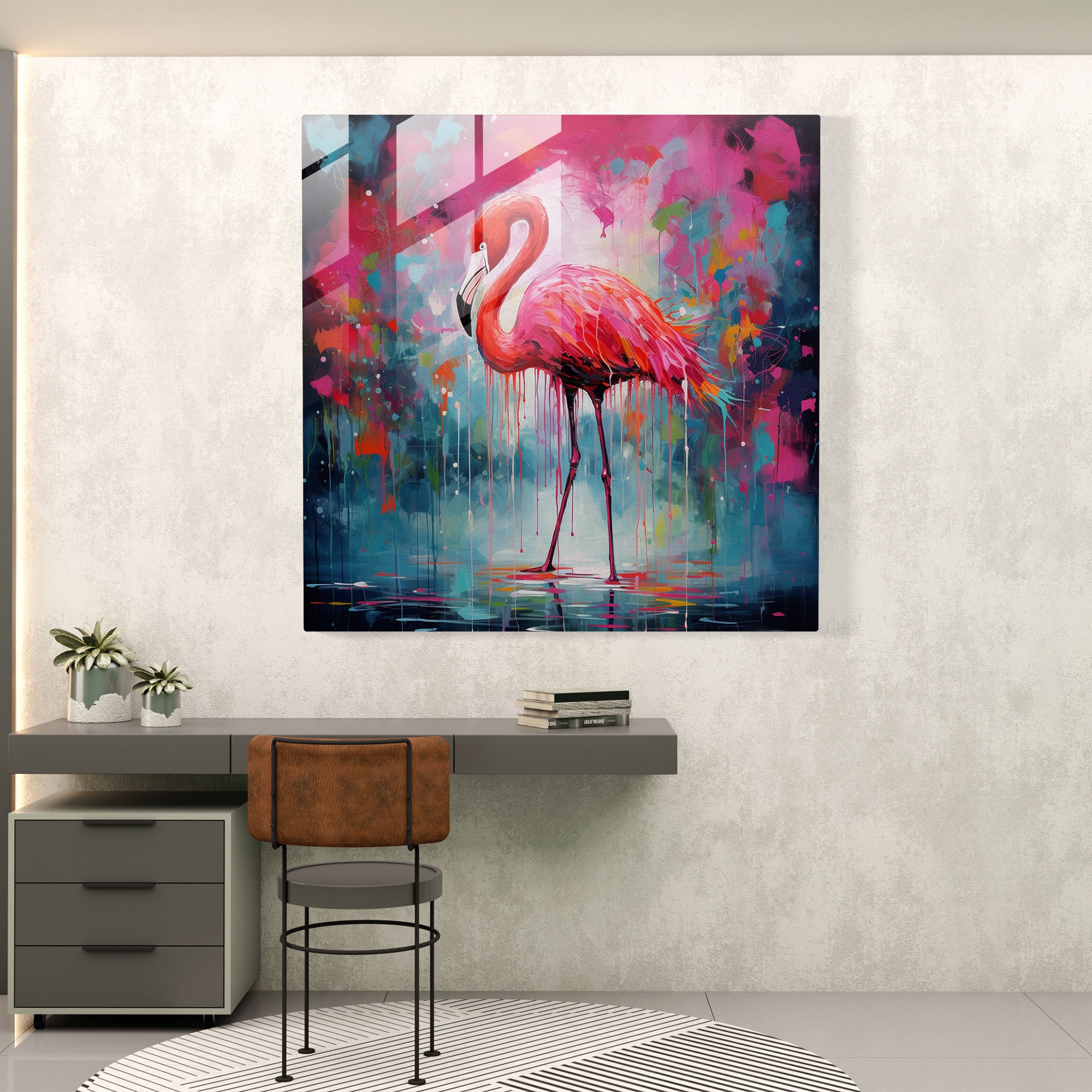 Abstract Flamingo Glass Print - Flamingo, Glass Print, Glass Wall Art, Acrylic