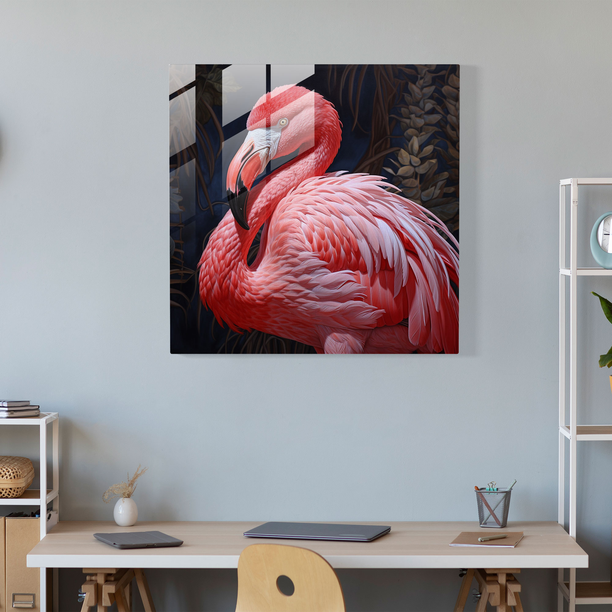 Realistic Flamingo Glass Print - Flamingo, Glass Art, Modern Art, Nature