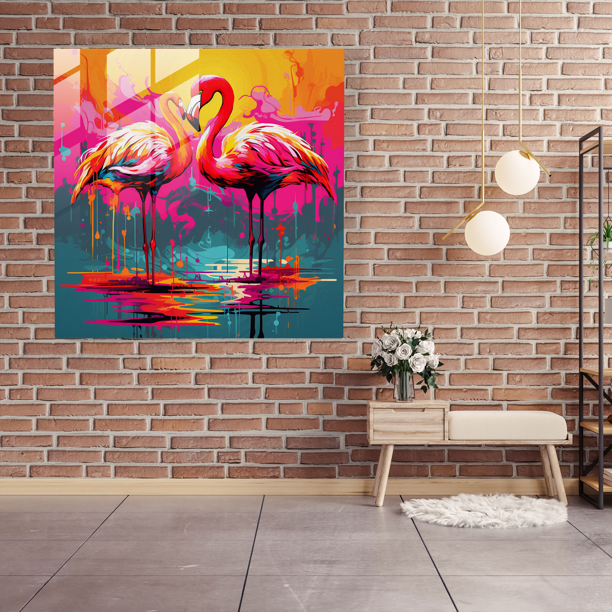 Pop Art Flamingo Glass Print - Flamingo, Flamingo, Flamboyant, Modern Art