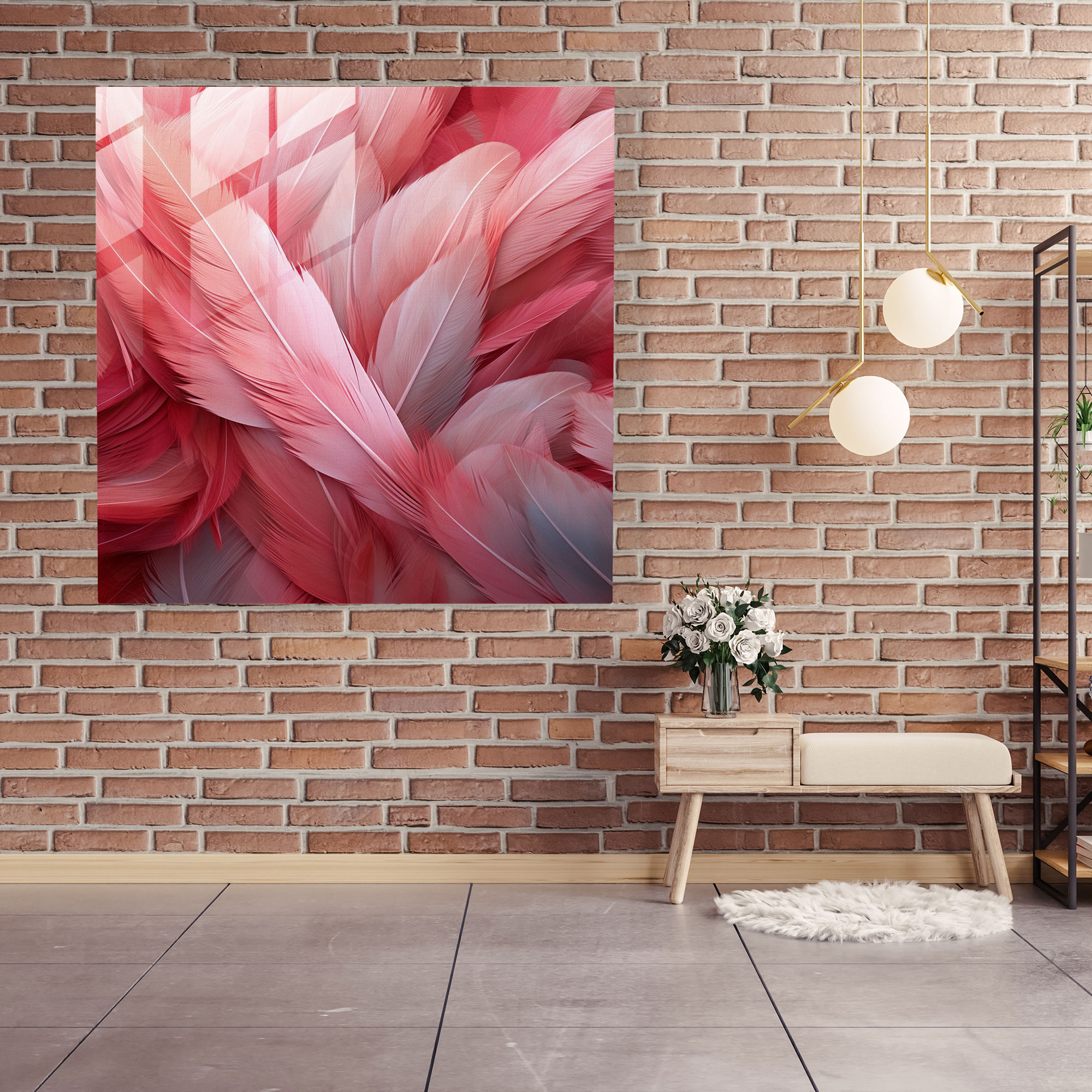 Feathers Flamingo Glass Print - Flamingo, Abstract Pattern, Wall Decoration, Glass Wall Art