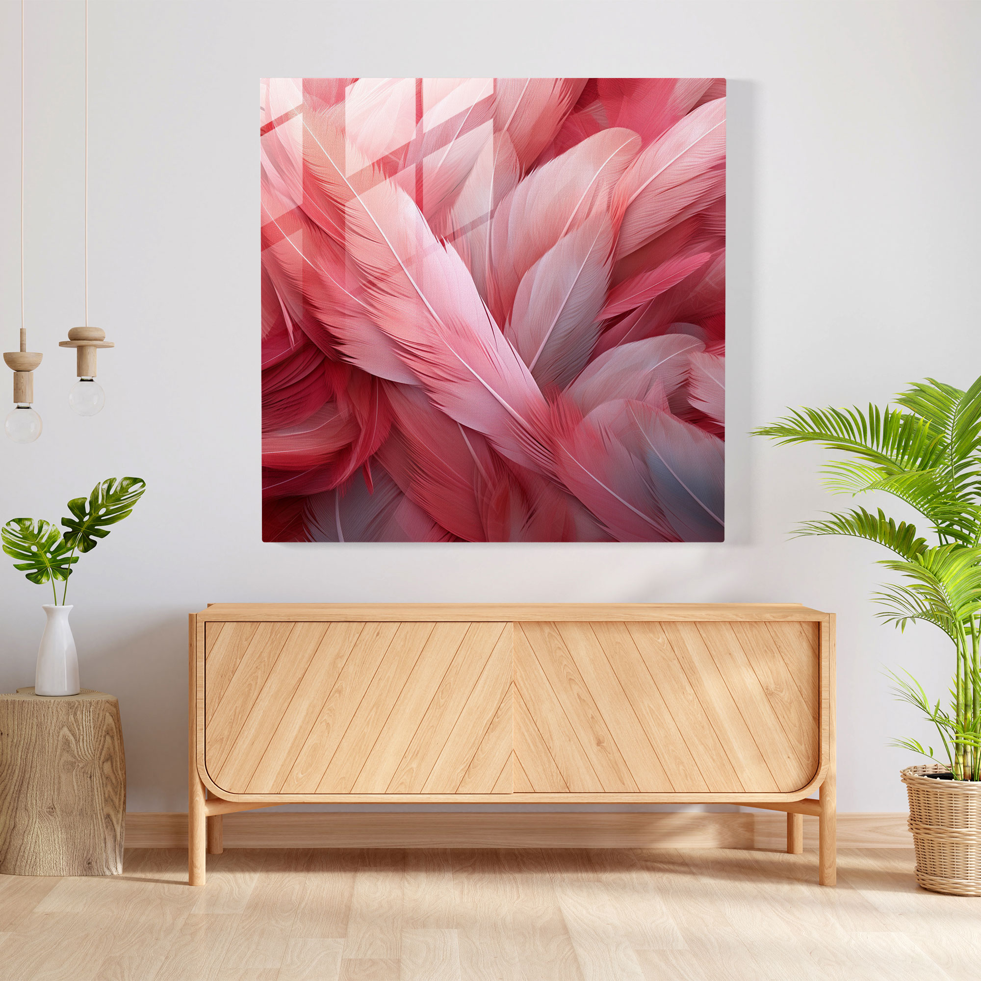 Feathers Flamingo Glass Print - Flamingo, Abstract Pattern, Wall Decoration, Glass Wall Art