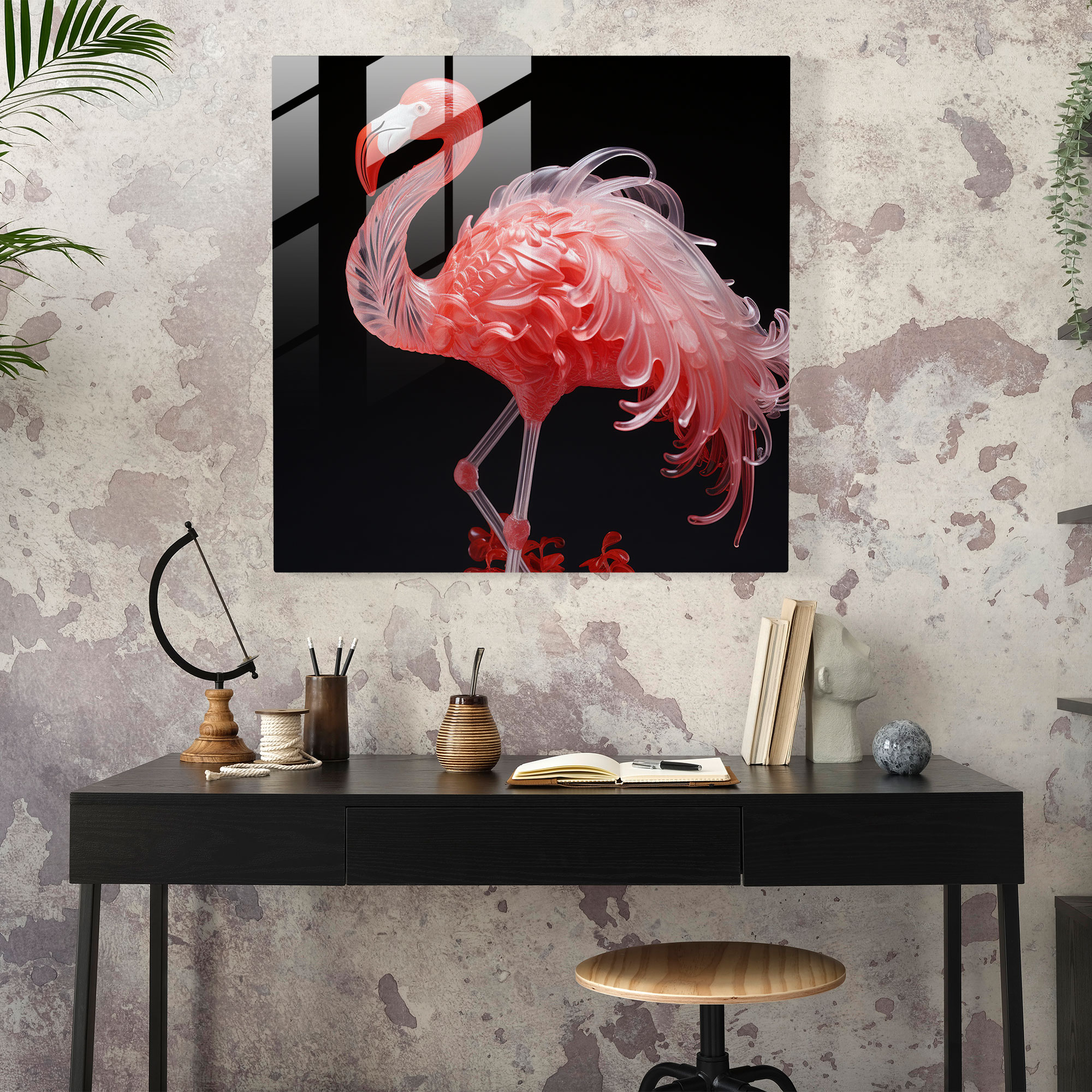 Flamingo Perfection Glass Print - Flamingo, Sculpture, Glass Art, Flamingo